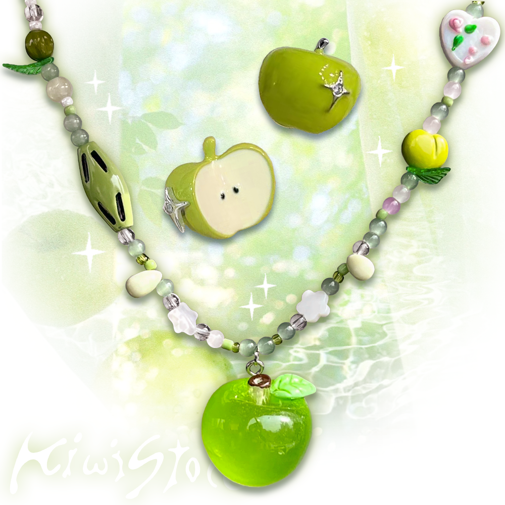 Decora Kei Green Apple Jewelry Set - Beaded Glass Alloy Cute - Kiwi Store by Land Decora