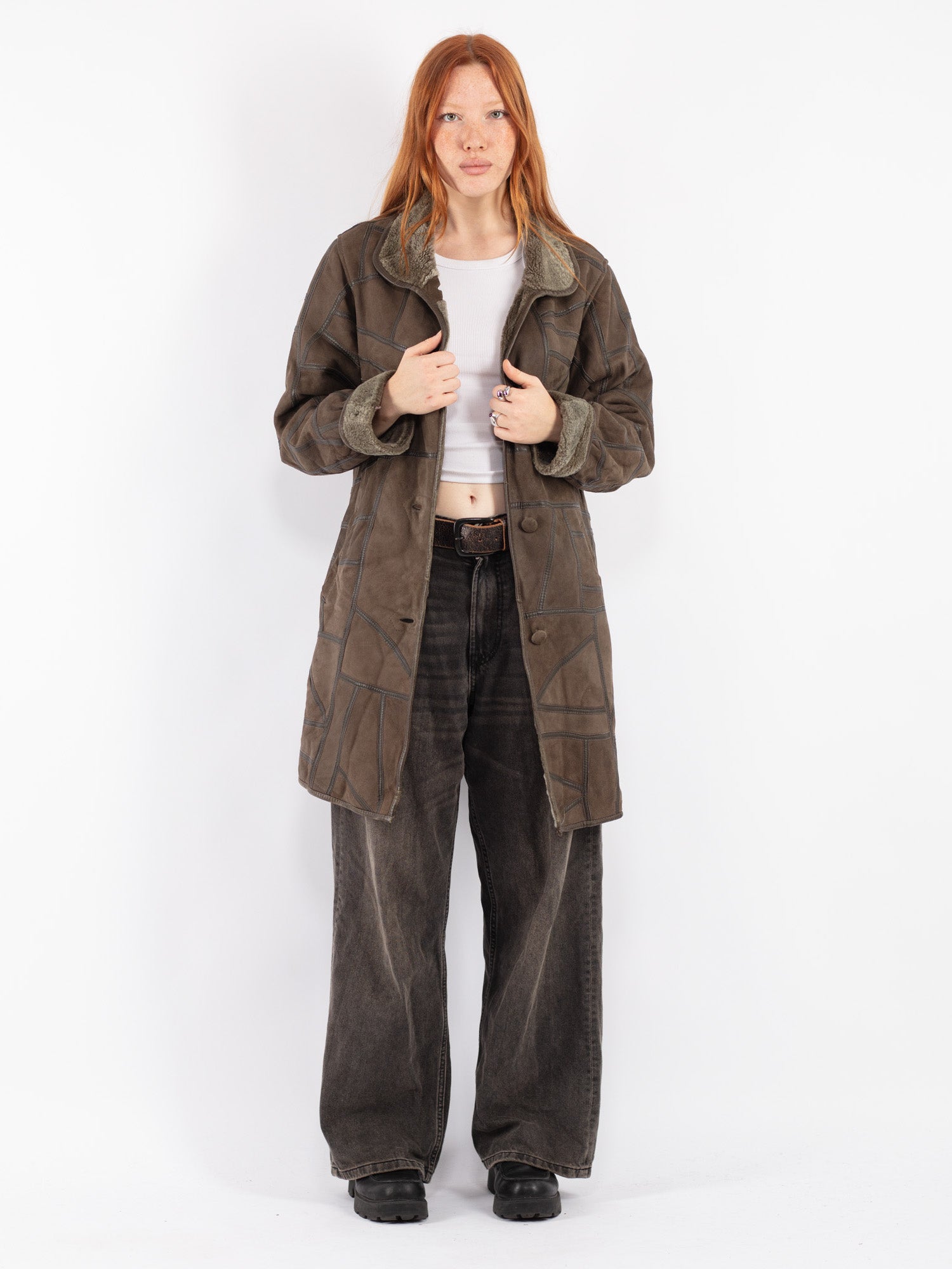 Vintage 90's Women Sheepskin Coat in Brown by Northern Grip
