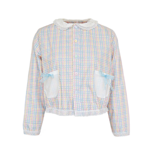 Color Plaid Lace Collar Blouse - Little Berry by Land Decora