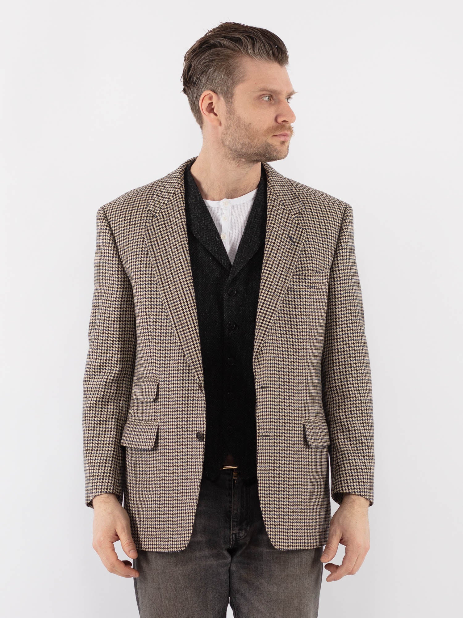 Vintage 70's Men Wool Blazer Jacket in Beige by Northern Grip