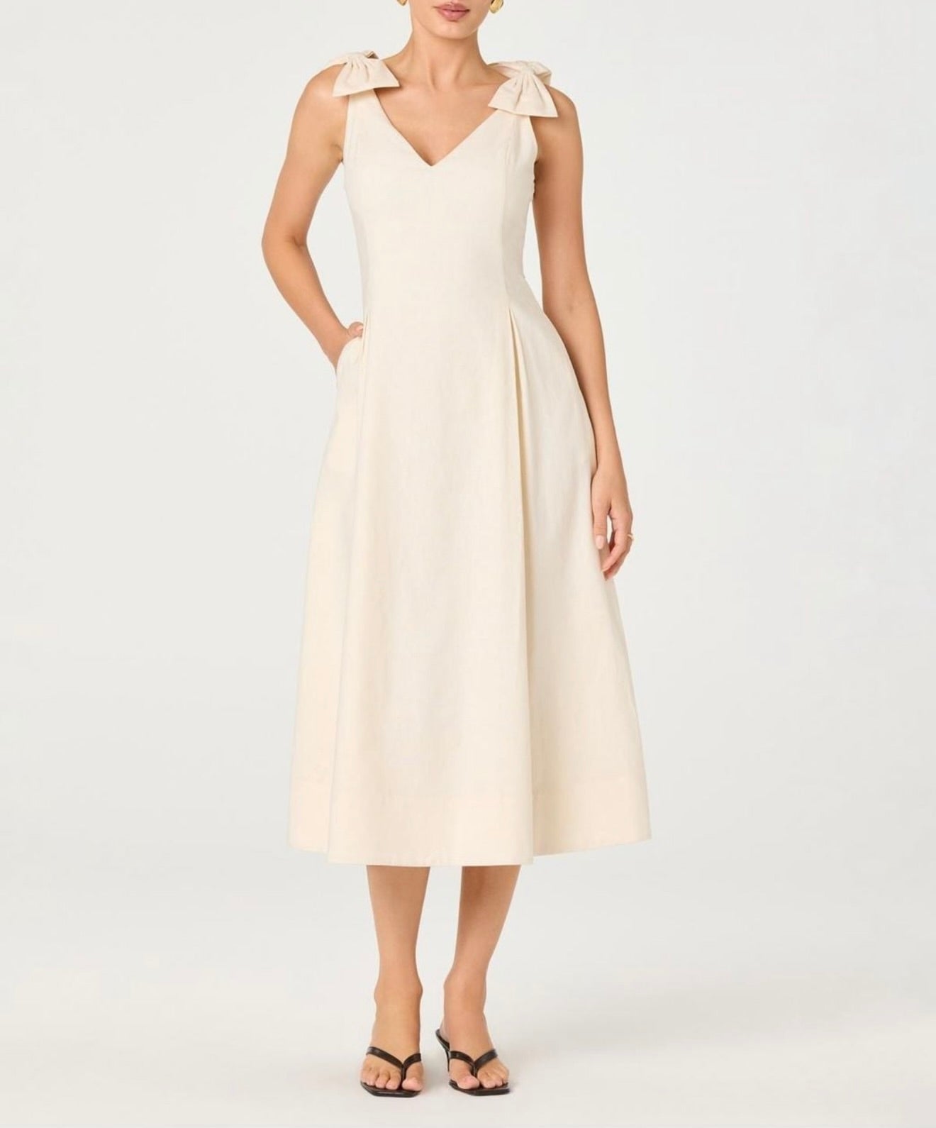 ASTR The Label Joleena Linen Bow-Strap Midi Dress by Sierra Deene