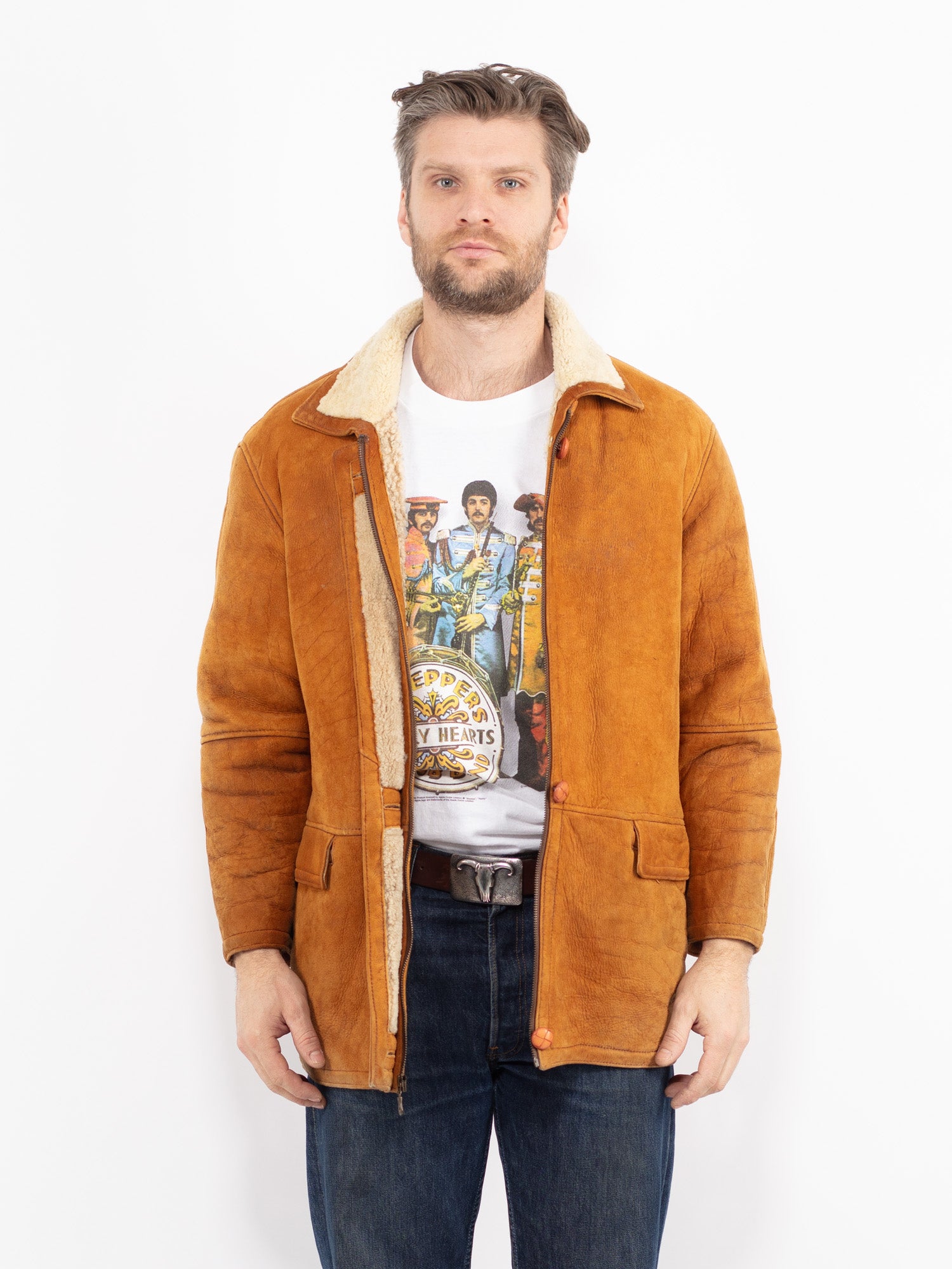 Vintage 80's Men Sheepskin Jacket in Brown by Northern Grip