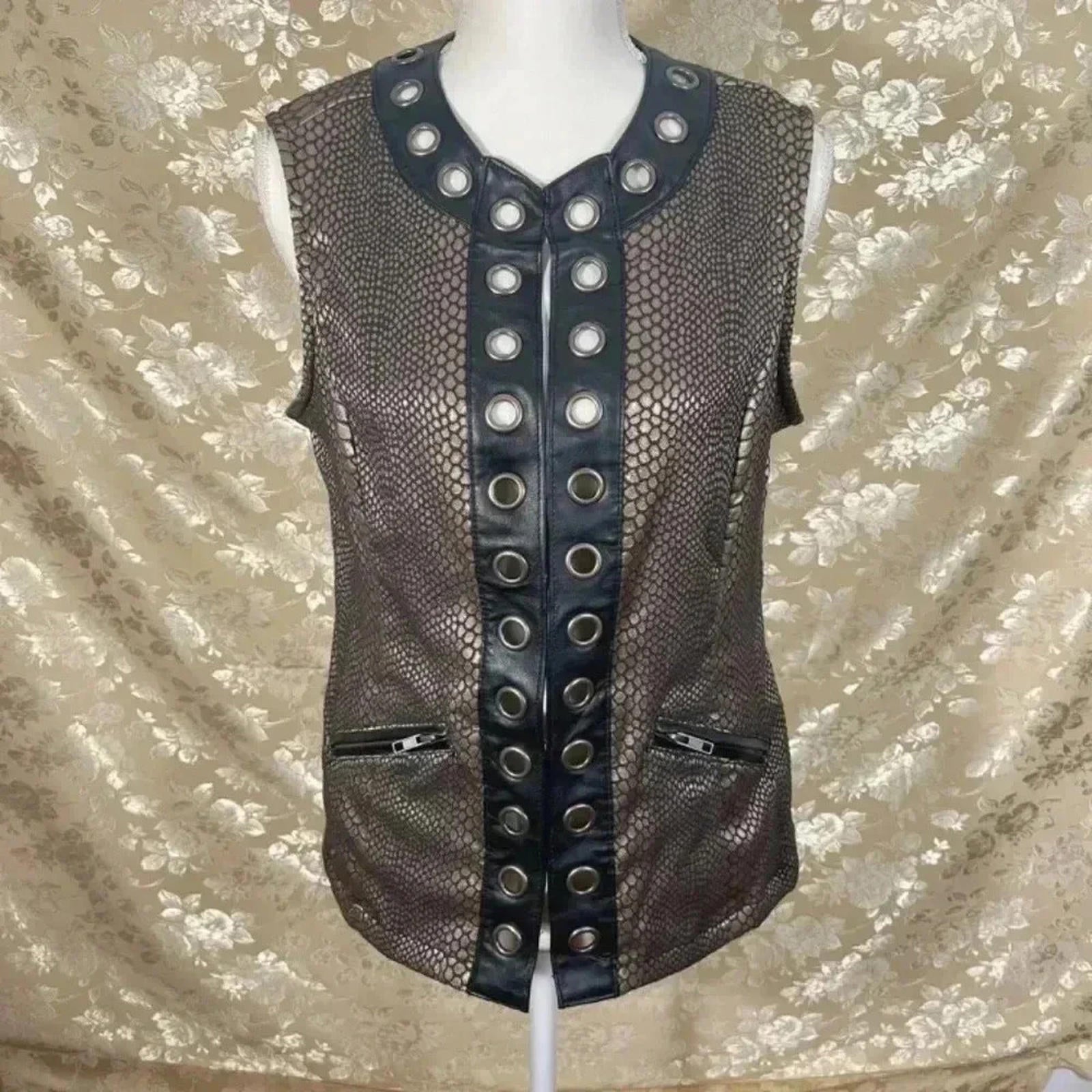 Vintage Ami Snakeprint Faux Leather Vest With Rivets Size M Punk Alter by Hot Girl Secondhand