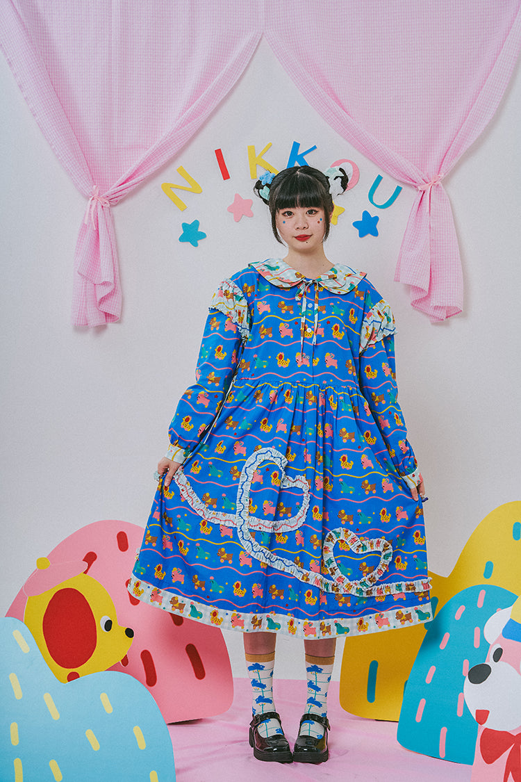 NIKKOU Home Dress Floral Lace Long Sleeve Dress – Cute Japanese Winter by Land Decora