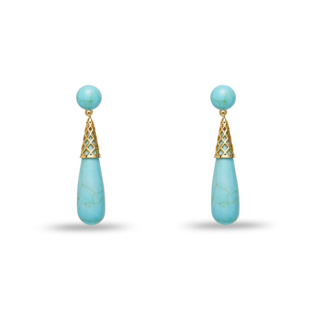 Turquoise Sky Gold Cage Drop Earrings by Sierra Deene