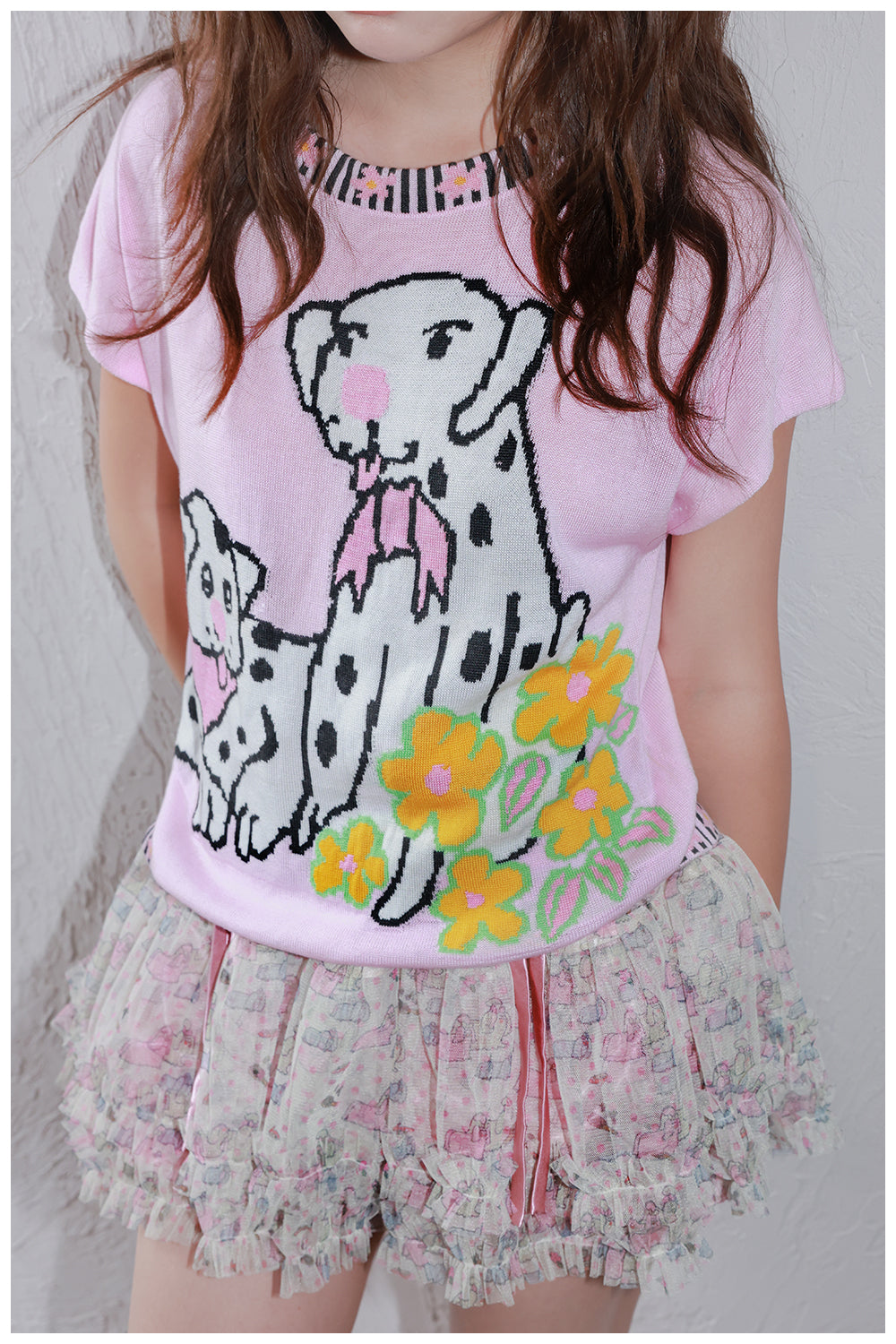 Tntntutu Pink Dalmatian Knit T-Shirt – Kawaii Harajuku Soft Girl Tee by Land Decora