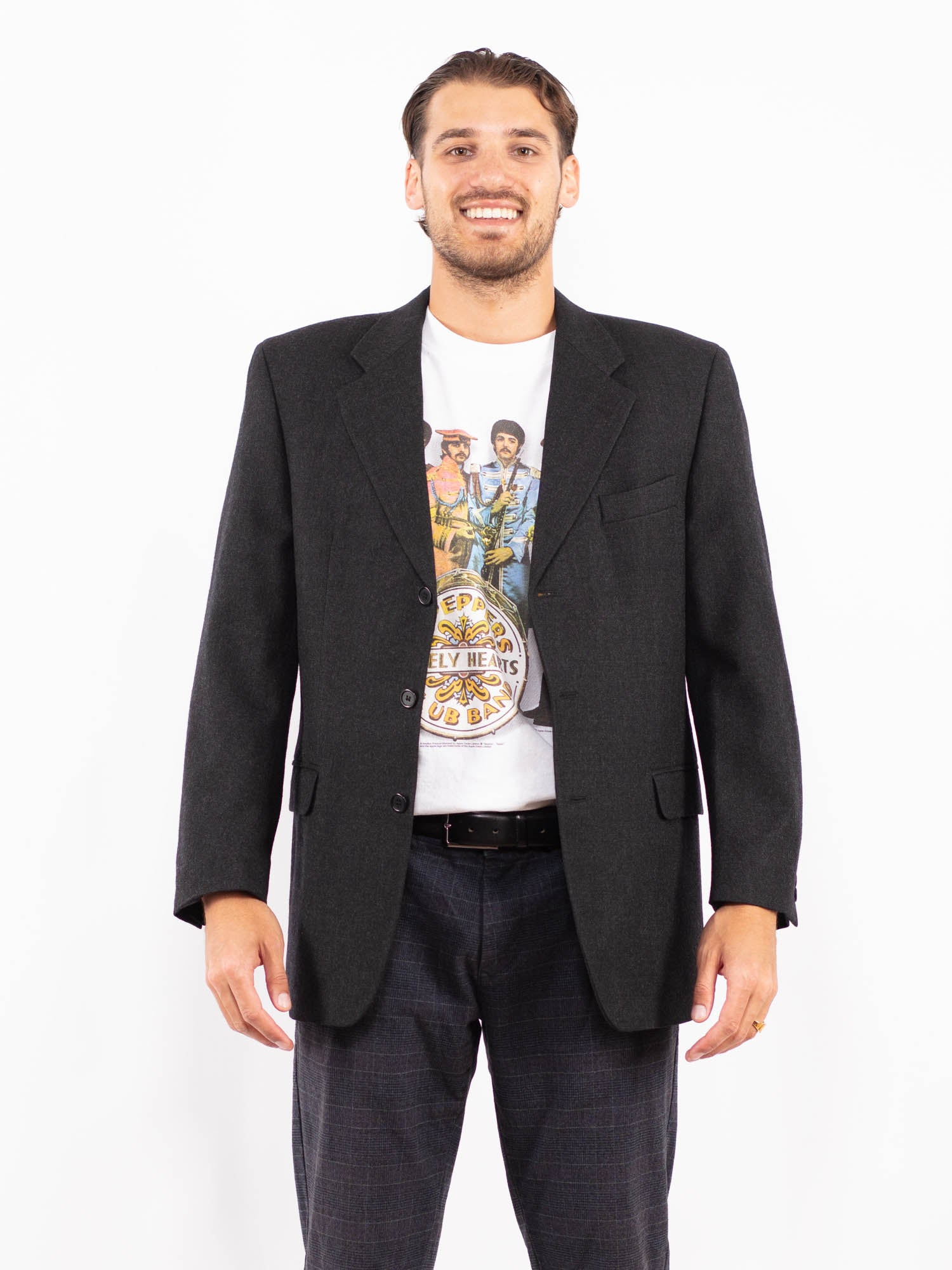 Vintage 90's Men Wool Blazer Jacket in Dark Gray by Northern Grip