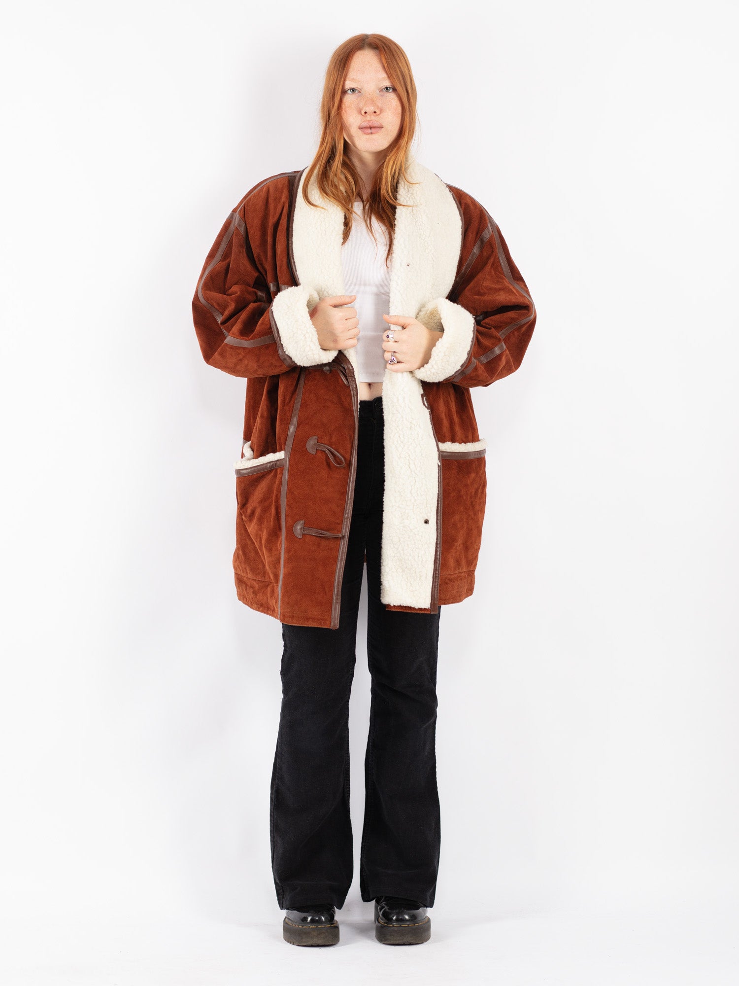 Vintage 90's Women Suede Sherpa Coat in Brown by Northern Grip