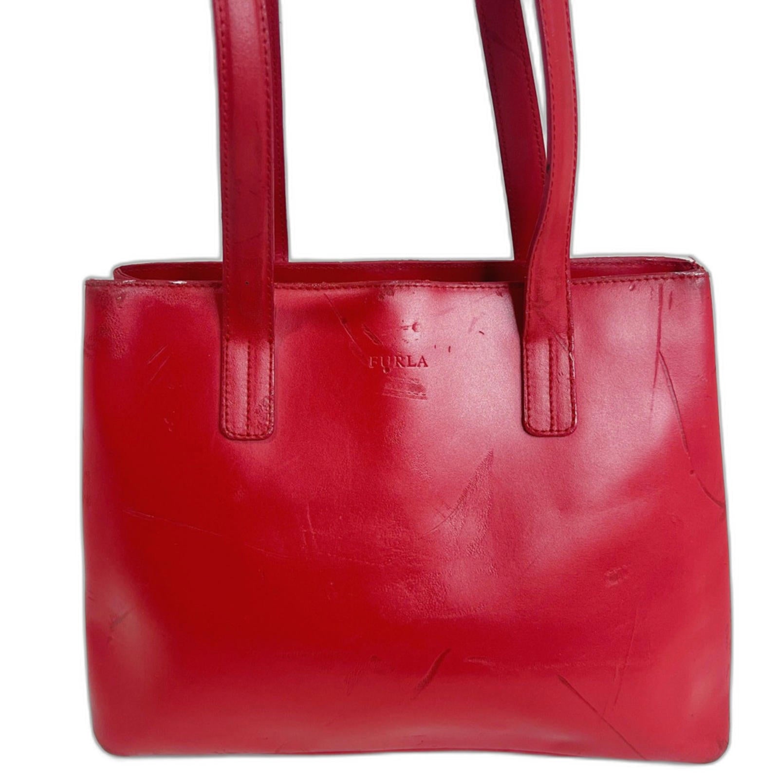 Furla Vintage Red Leather Shoulder Bag Handbag Purse Candy Apple Cherr by Hot Girl Secondhand