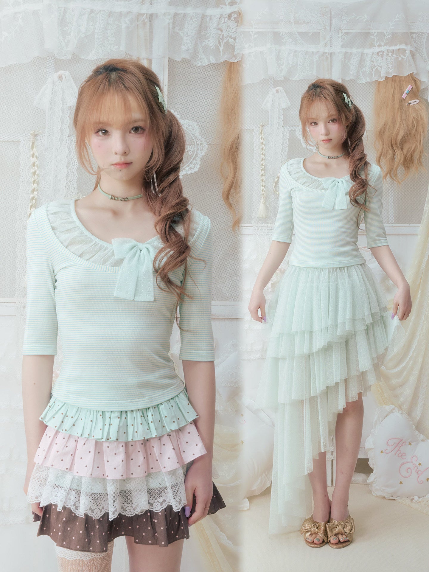 Kawaii Mint Mesh Bow Top - SOS SEAMSTRESS by Land Decora
