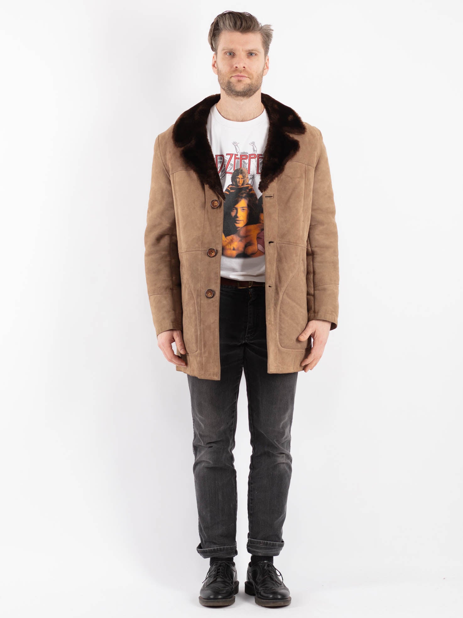 Vintage 70's Men Sheepskin Coat in Beige by Northern Grip