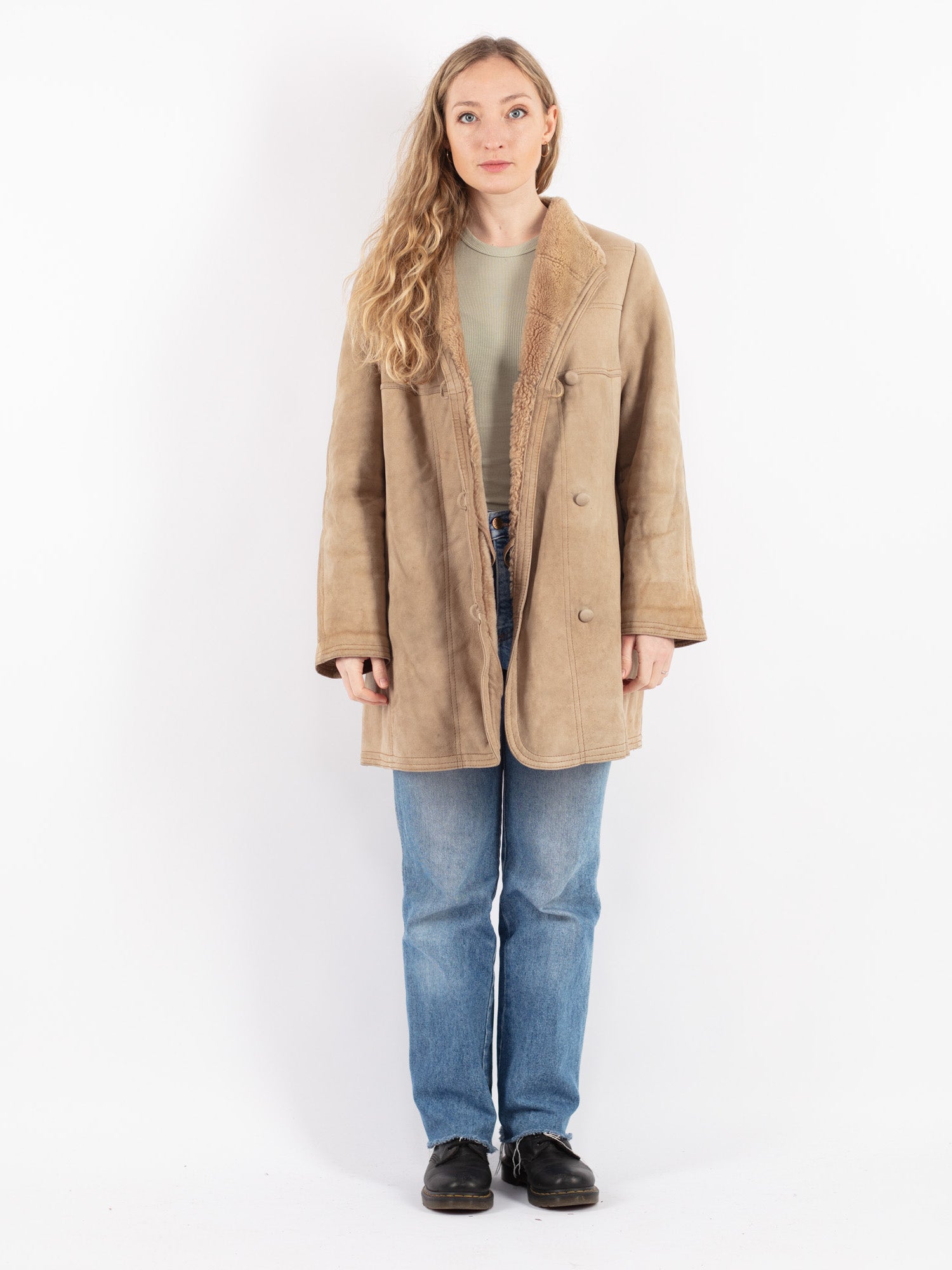 Vintage 70's Women Sheepskin Coat in Beige by Northern Grip