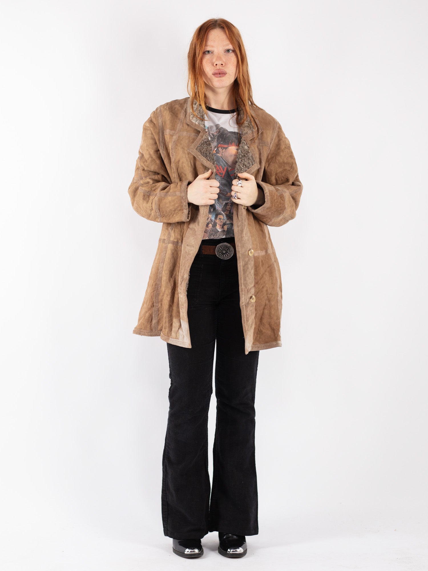 Vintage 90's Women Sheepskin Coat in Beige by Northern Grip