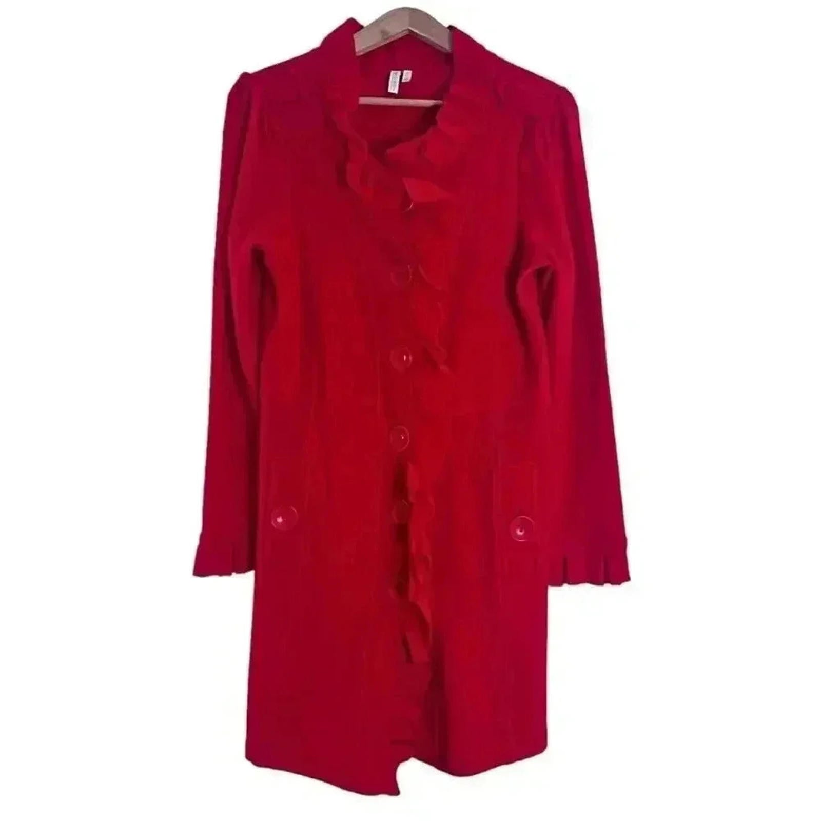 Madison Wool Red Ruffled Jacket Trench Coat Women's Size L by Hot Girl Secondhand