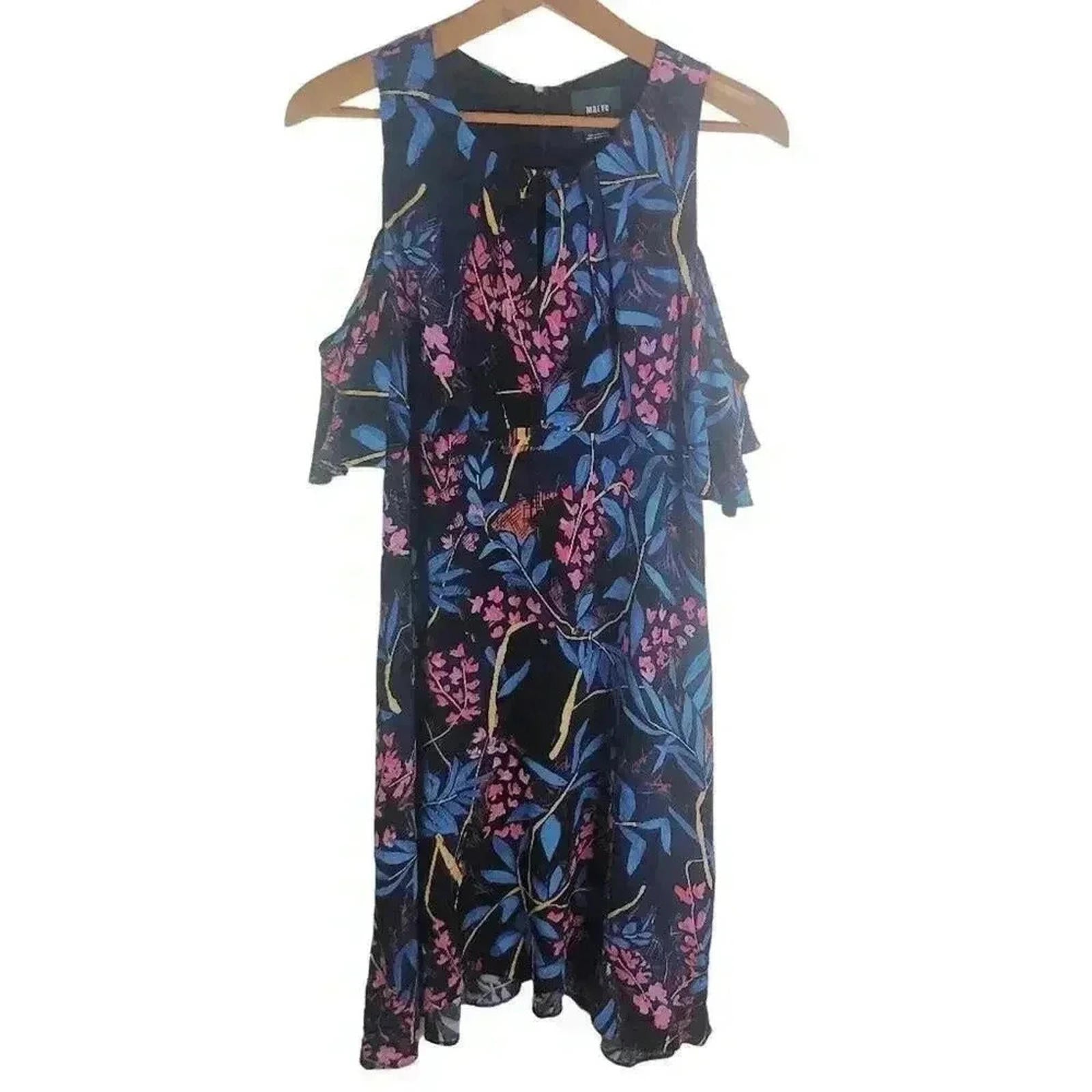 Anthropologie Maeve Cold Shouldered Navy Blue Pink Floral Dress Women' by Hot Girl Secondhand