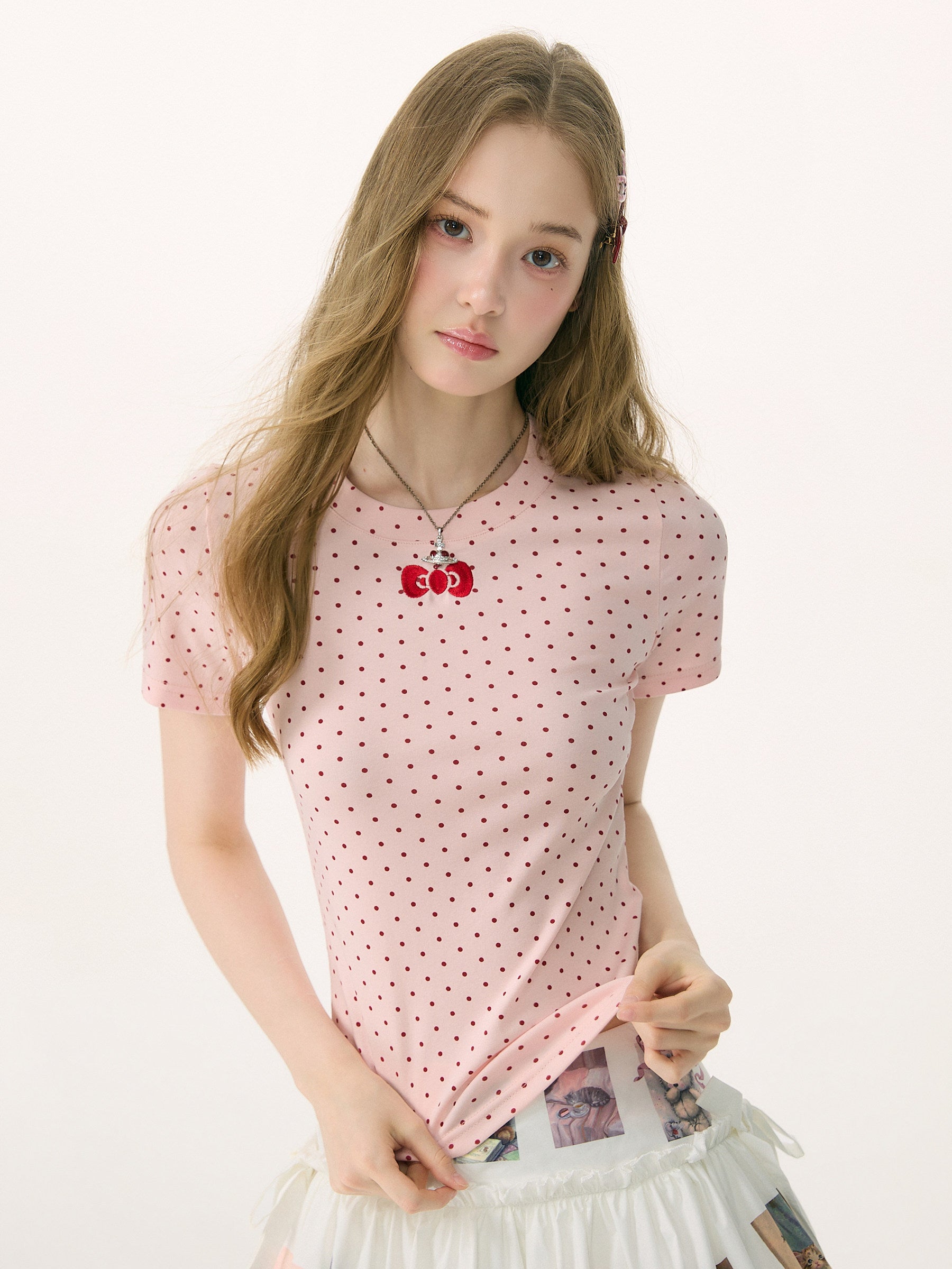 Sweet Bow Polka Dot Knit Tee - ziziFei by Land Decora