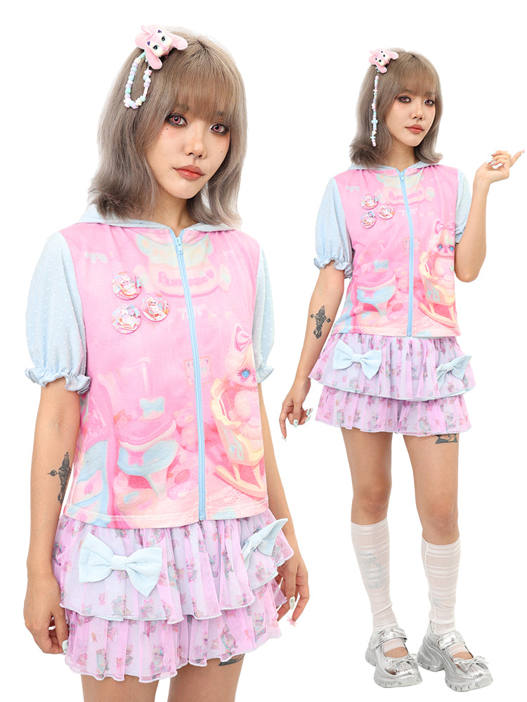 Decora Kei Kitty Lantern Sleeve Top - NIHON KIDS by Land Decora