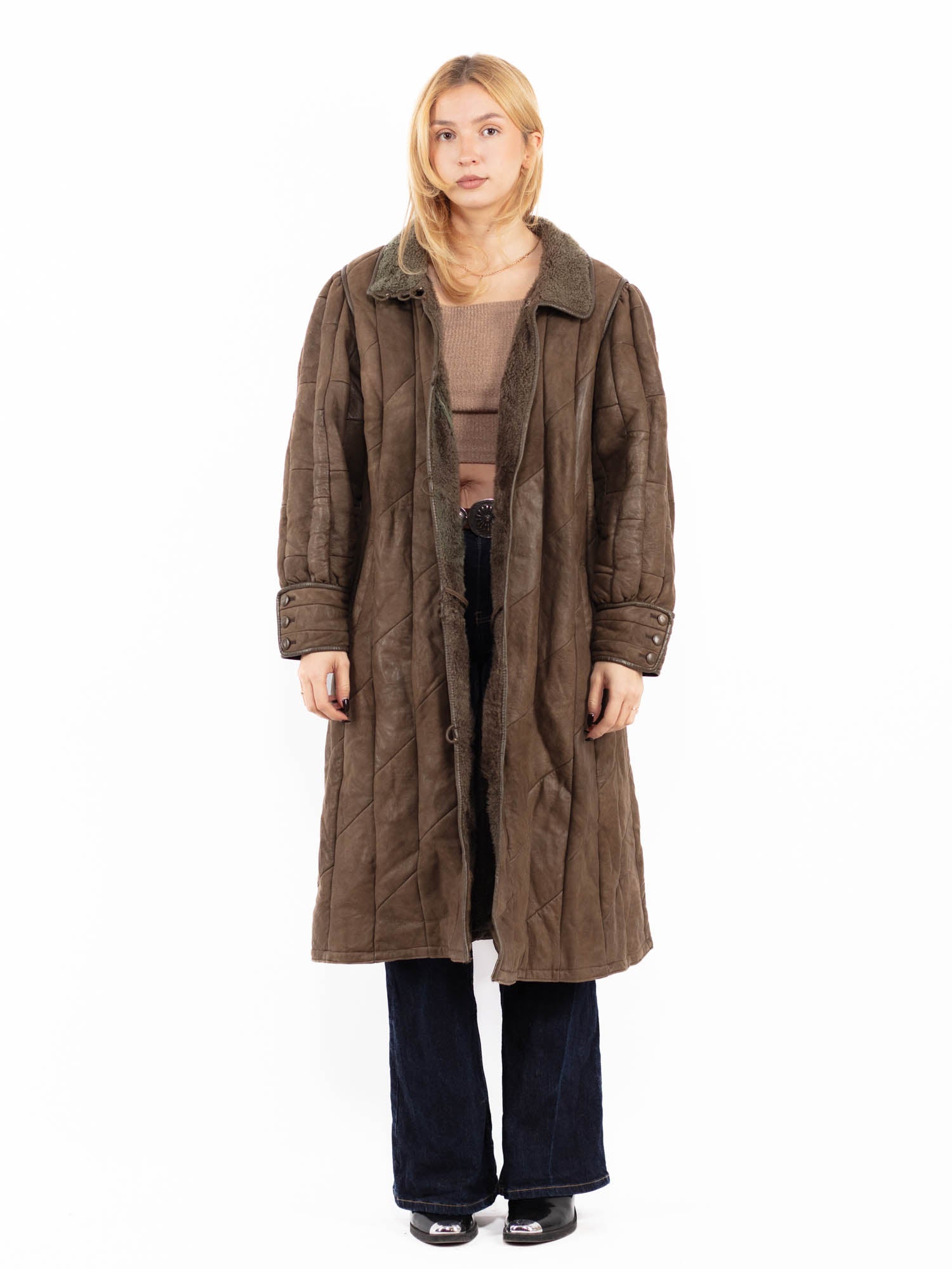 Vintage 90's Women Sheepskin Long Coat in Brown by Northern Grip
