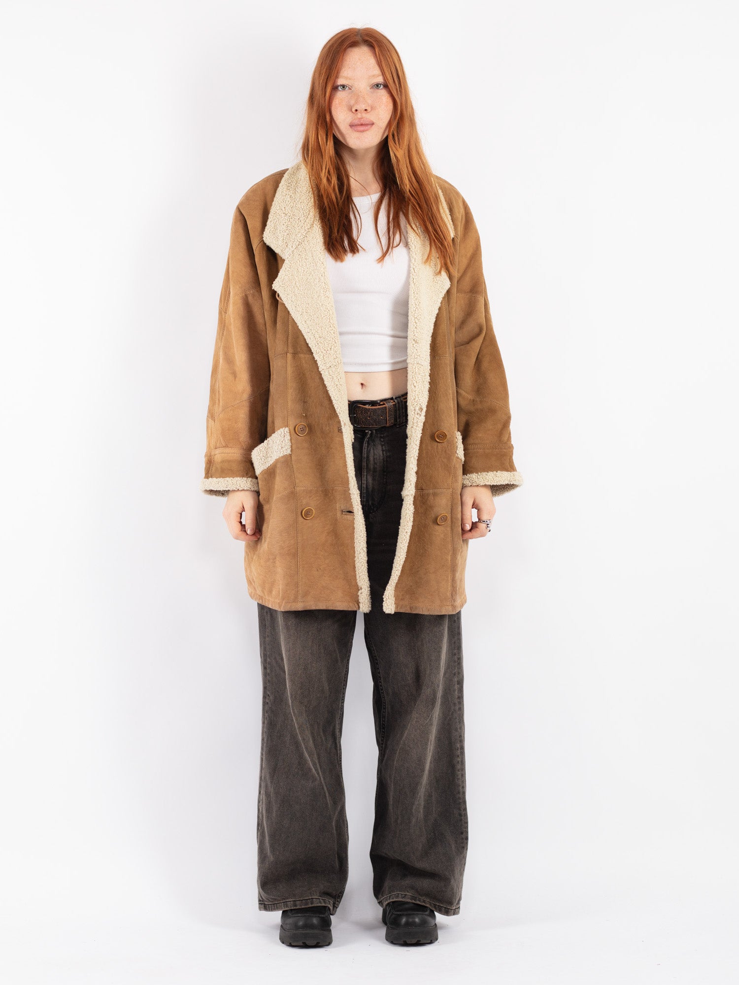Vintage 80's Women Sheepskin Coat in Brown by Northern Grip