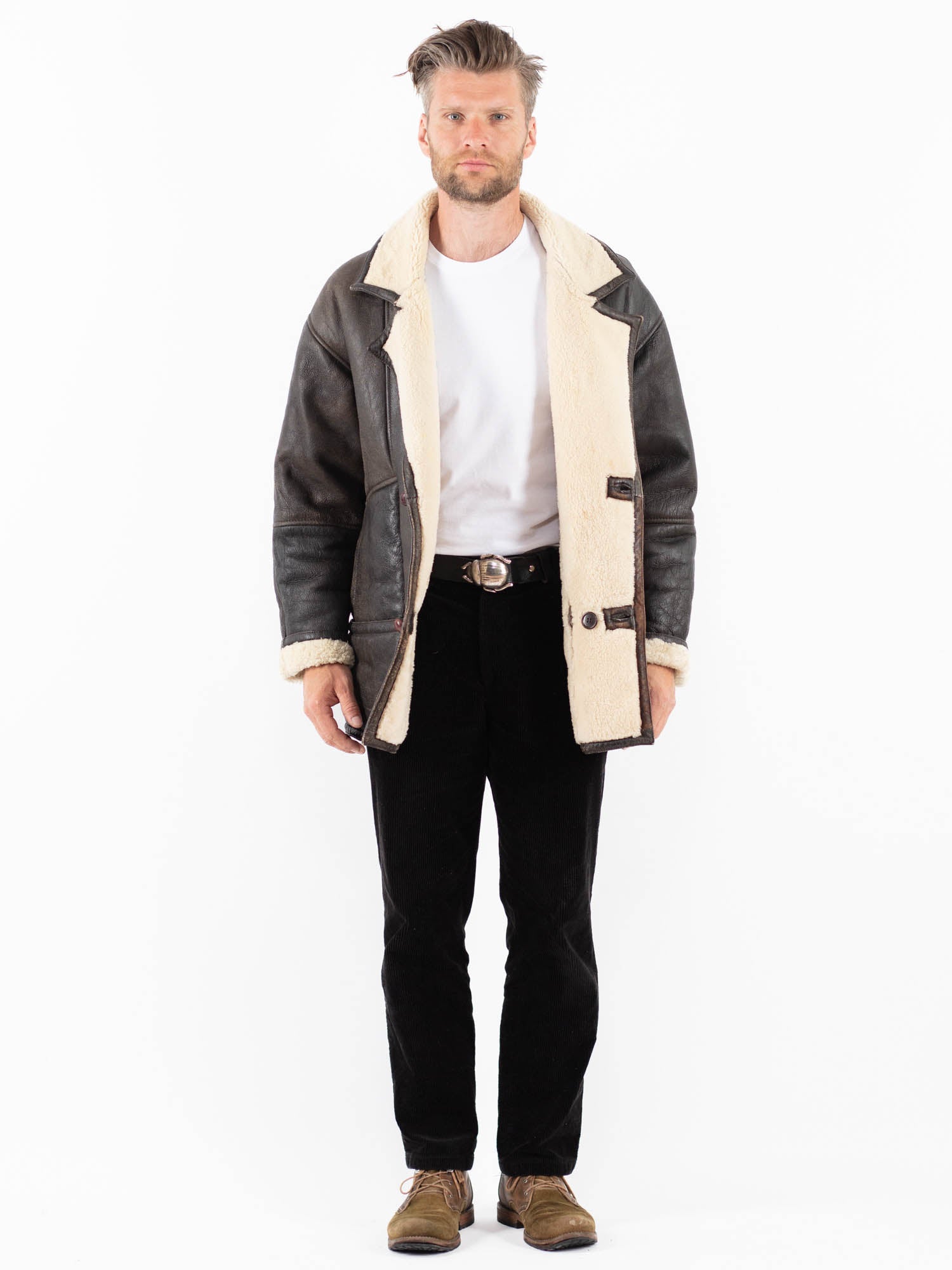 Vintage 70's Men Sheepskin Coat in Brown by Northern Grip