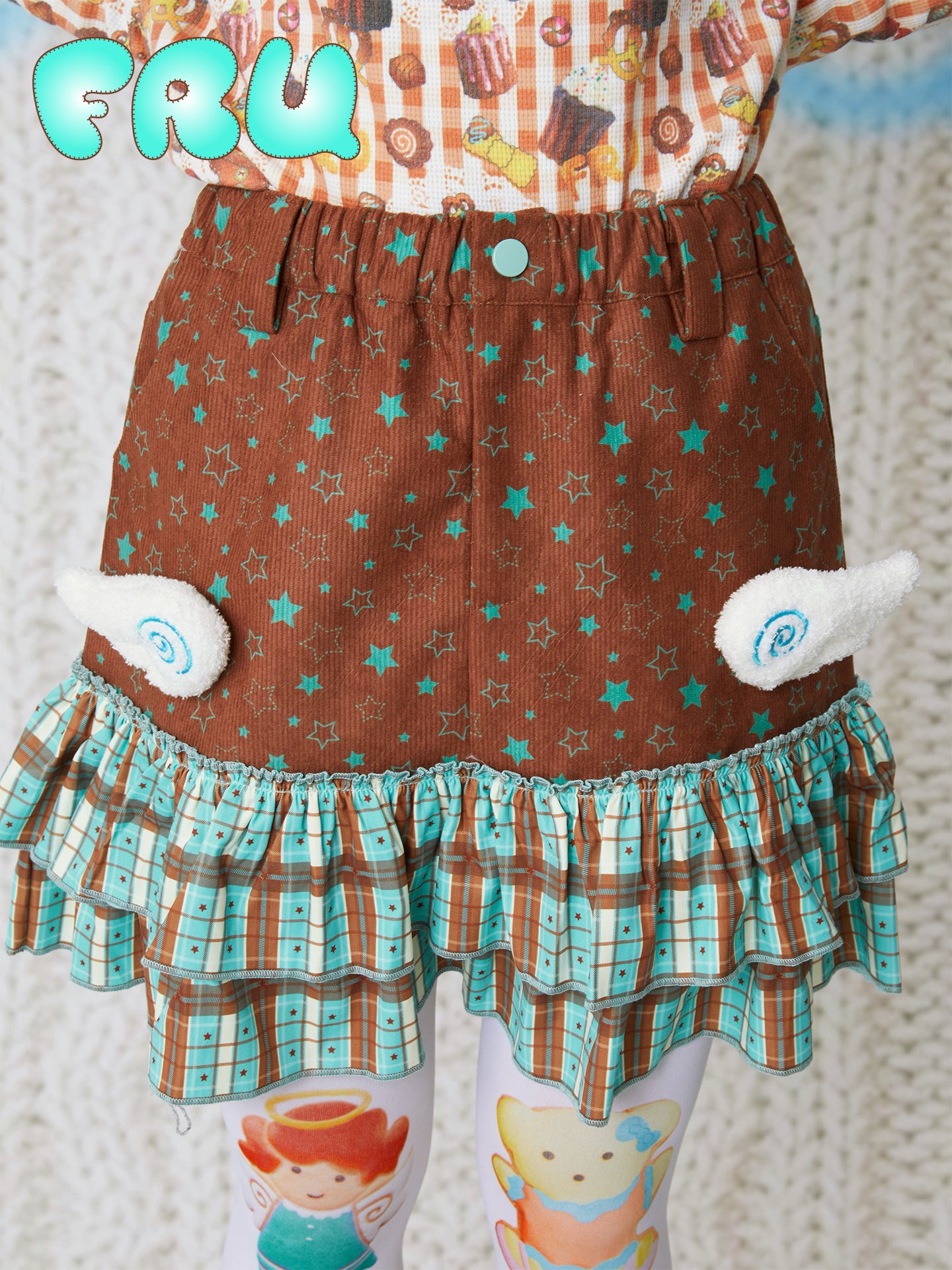 Kawaii Brown Corduroy Skirt - Detachable Wing Design - frufru by Land Decora