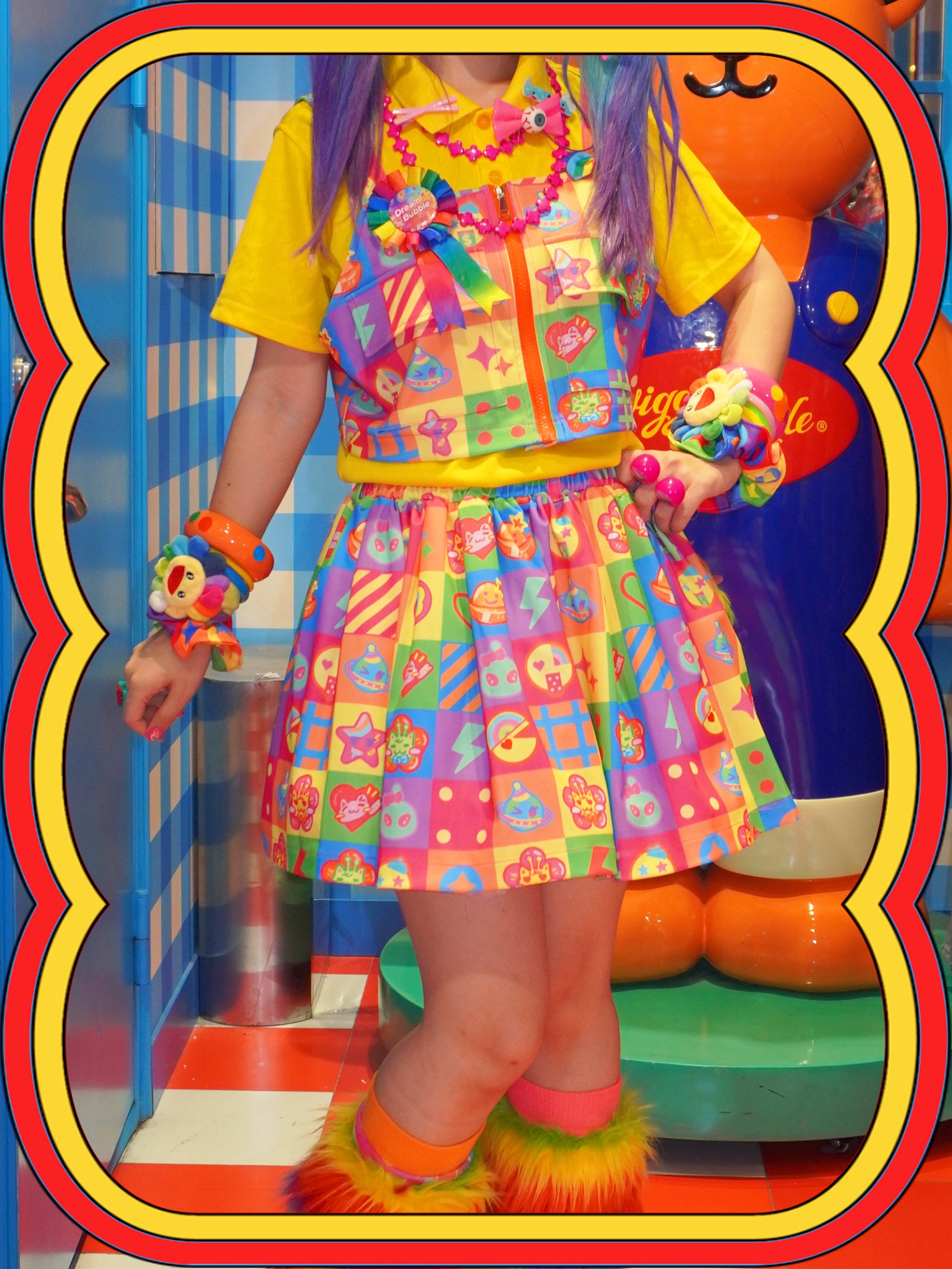Rainbow Plaid Decora Kei Set | Harajuku Kawaii Layered Outfit by Land Decora