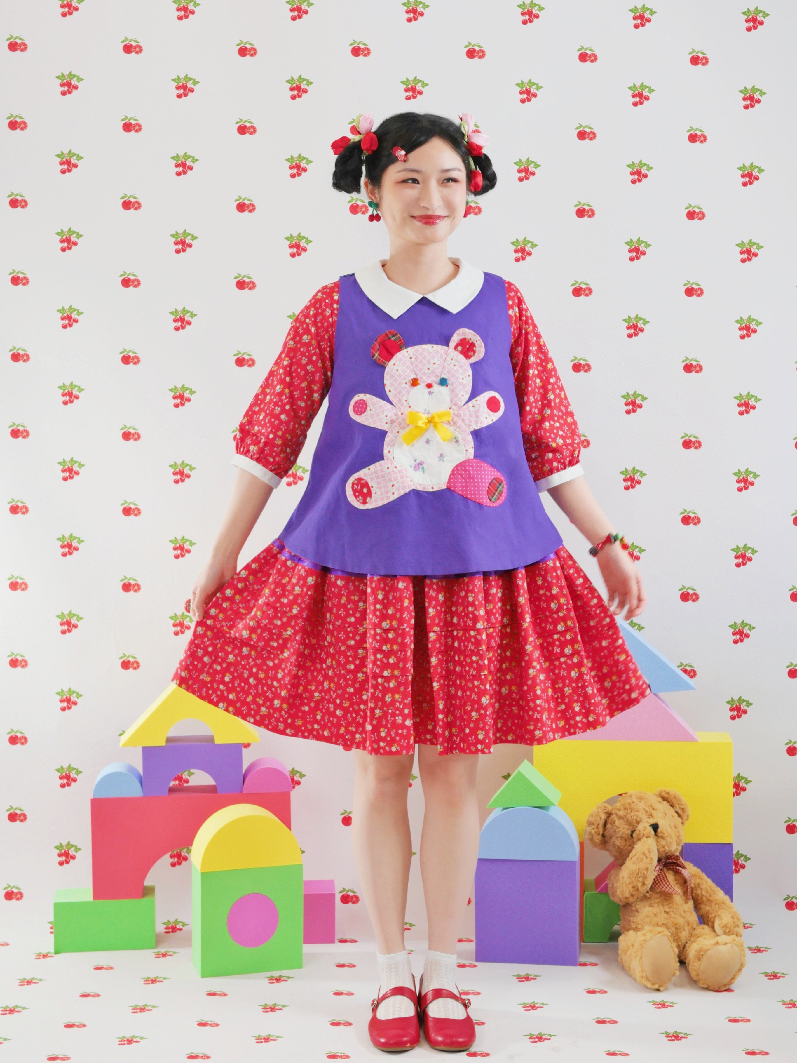 Purple Patchwork Bear Vest Y2K Kawaii - GOODBABY by Land Decora