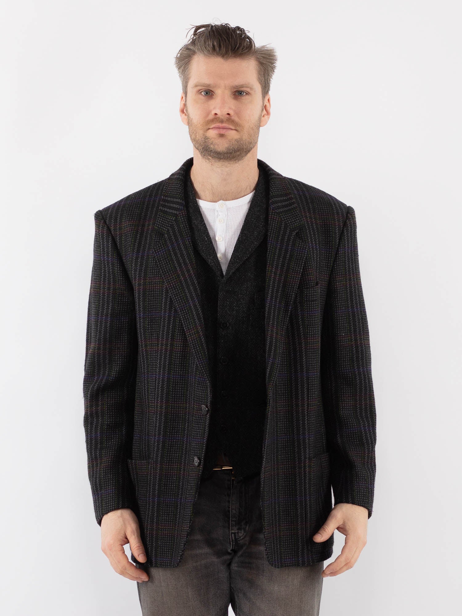 Vintage 70's Men Hugo Boss Wool Blazer Jacket in Multi by Northern Grip
