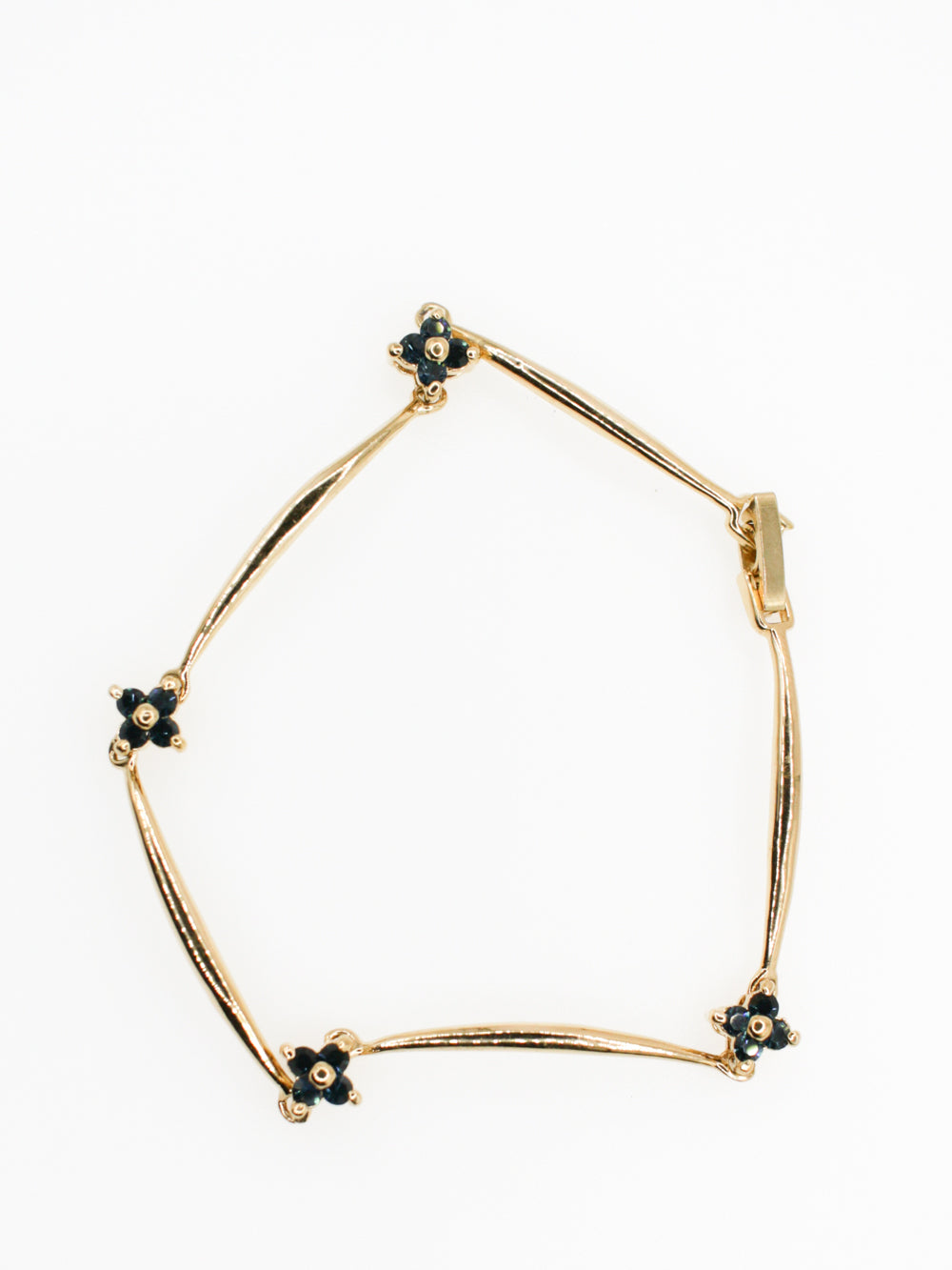 Vintage Gold Tone Floral Bracelet With Blue Rhinestones by Northern Grip