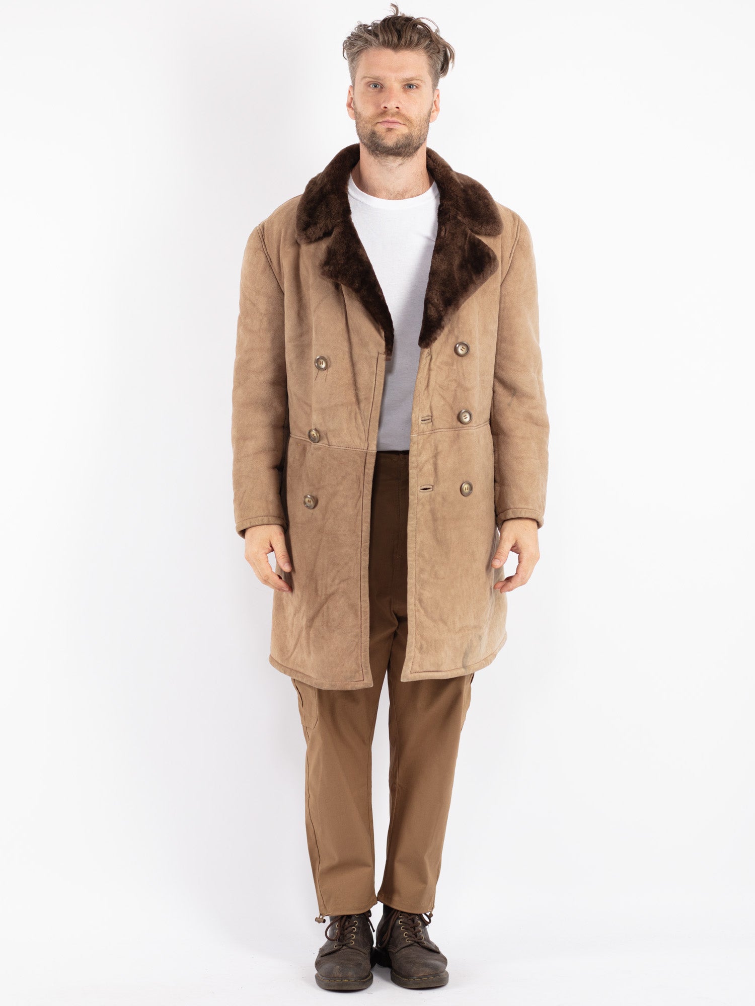 Vintage 70's Men Sheepskin Coat in Beige by Northern Grip