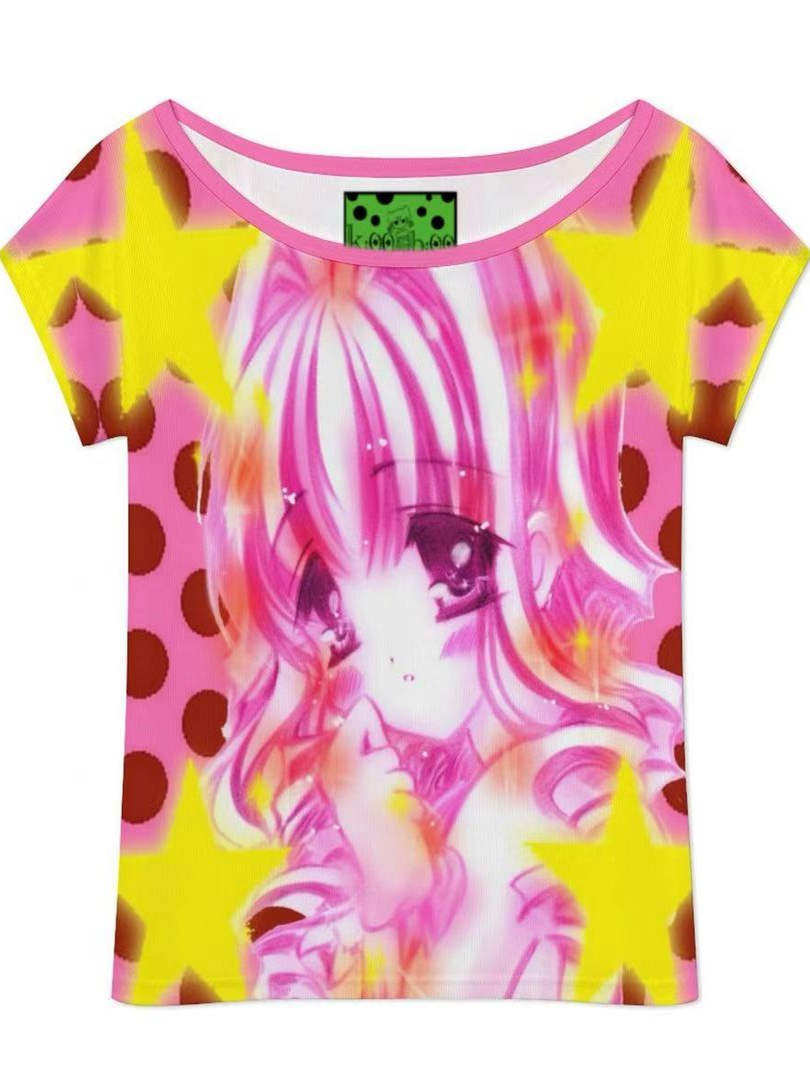 Y2K Off Shoulder Star Top - ki00bi00 by Land Decora