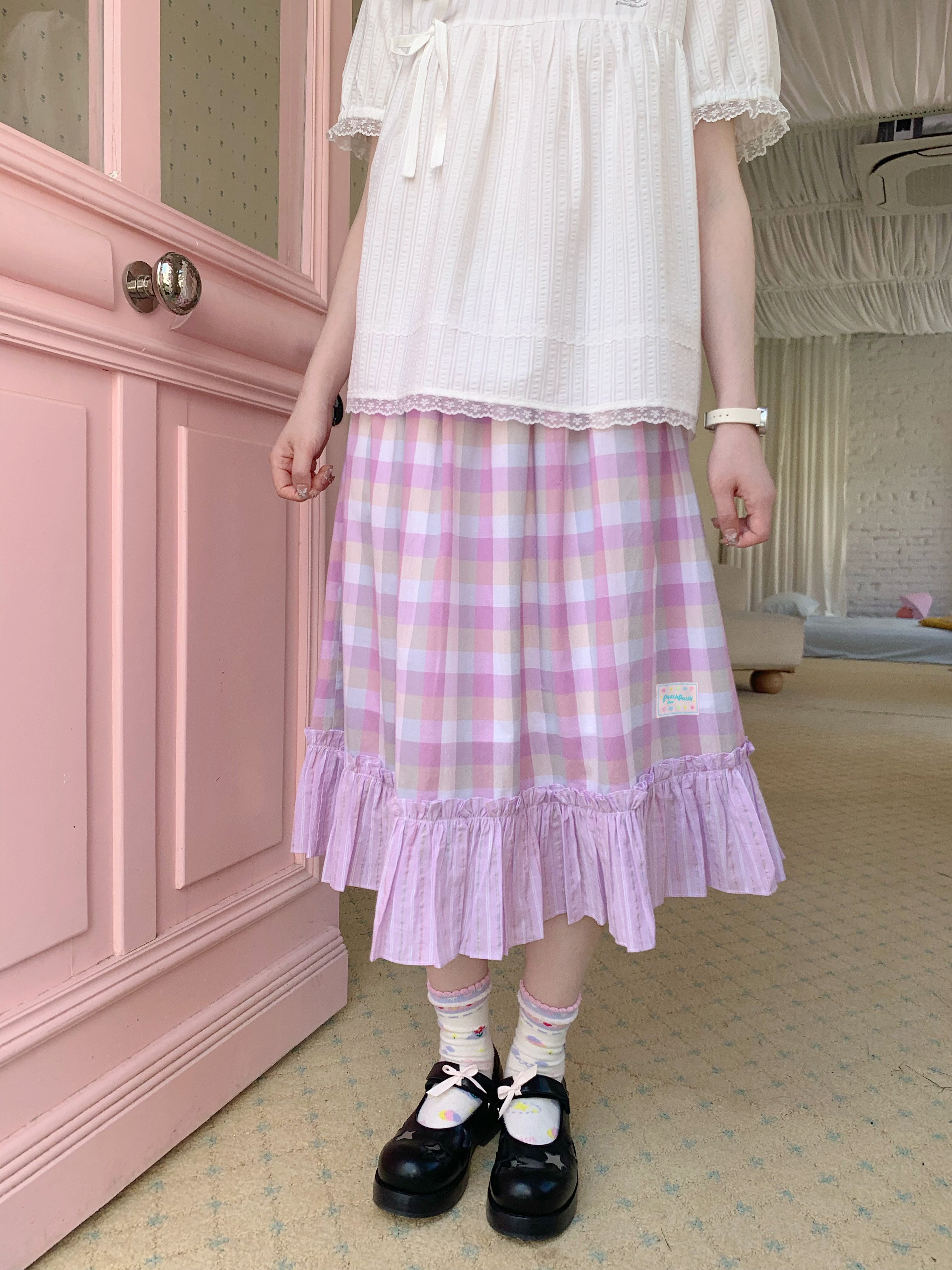 Kawaii A-Line Skirt - Peach Party by Land Decora