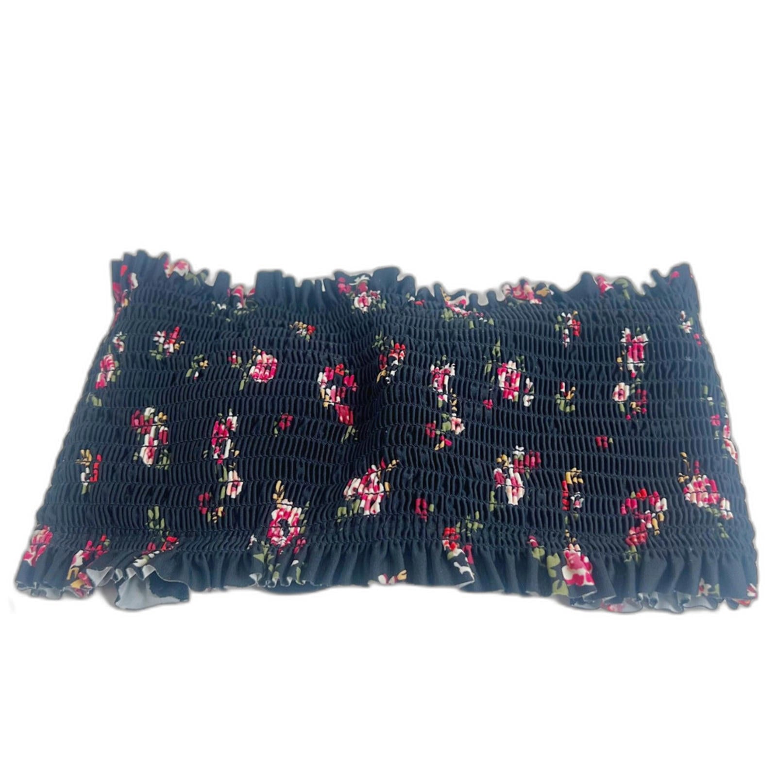 Xhilaration Smocked Floral Bikini Top Underwire Lace Up Back Black Pin by Hot Girl Secondhand