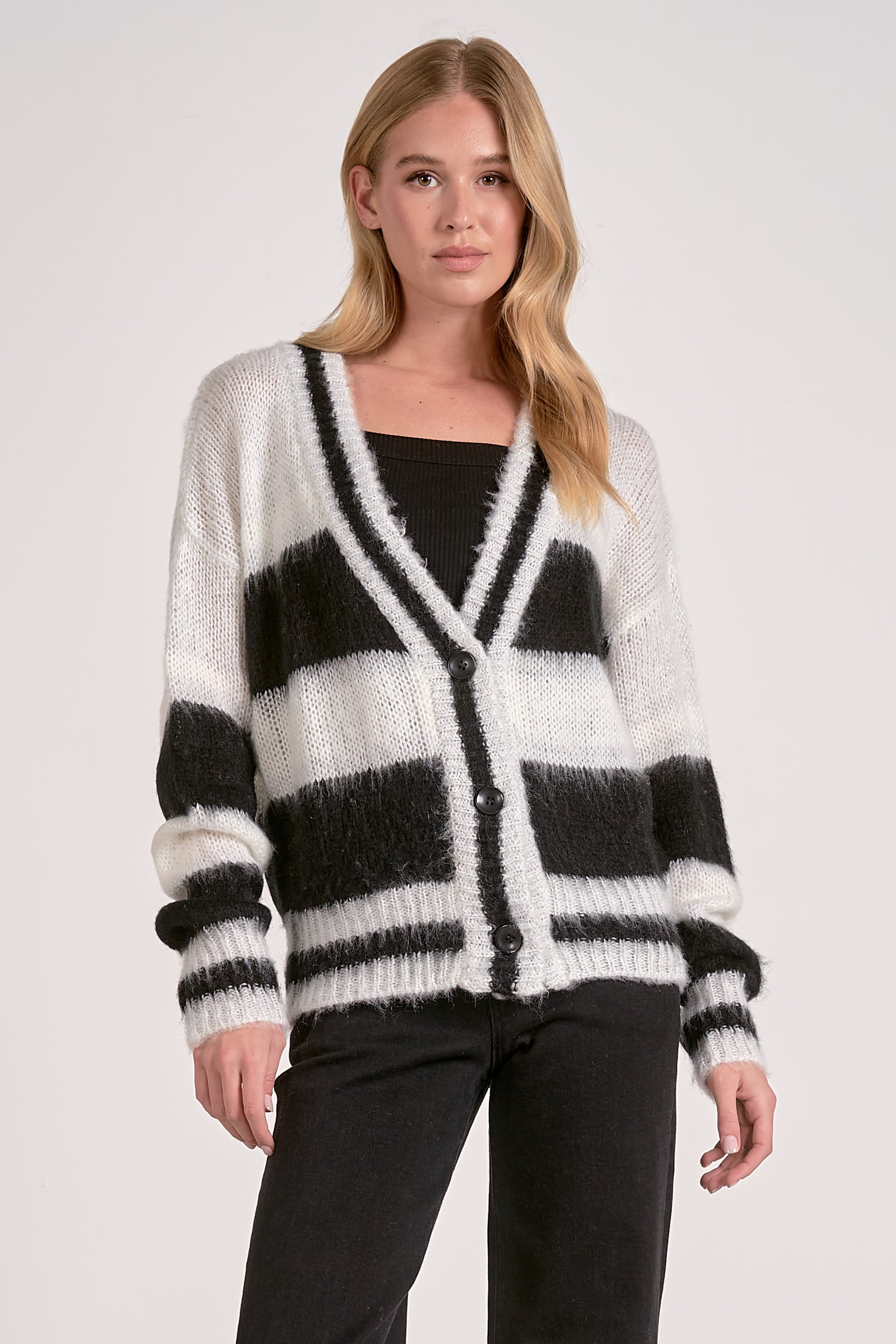 Elan Striped V-Neck Cardigan Sweater by Sierra Deene
