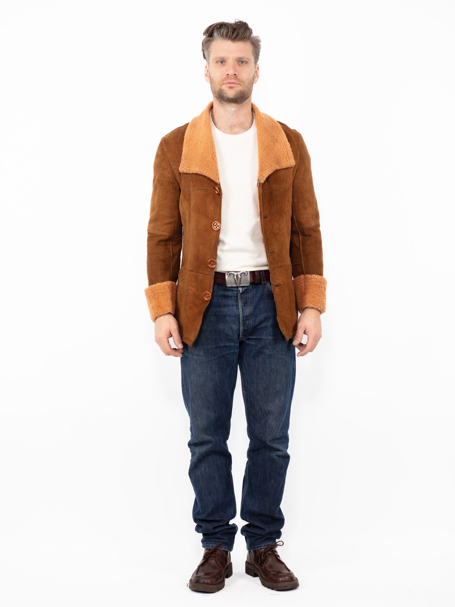 Vintage 90's Men Sheepskin Jacket in Brown by Northern Grip