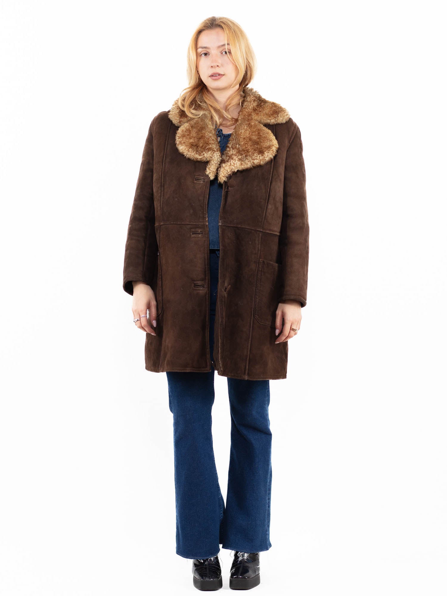 Vintage 70's Women Sheepskin Coat in Brown by Northern Grip