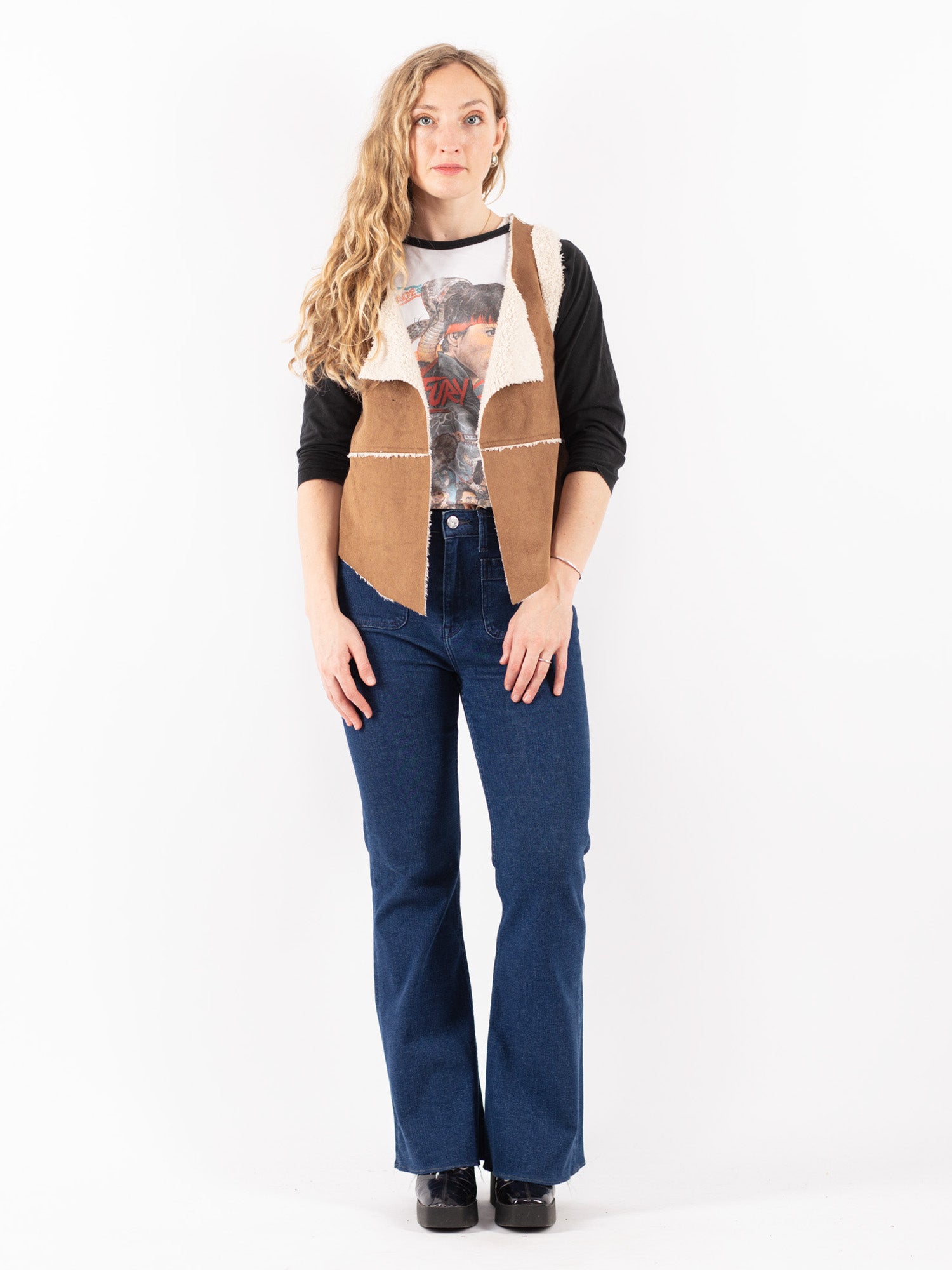 Vintage 90's Women Faux Sheepskin Vest in Beige by Northern Grip