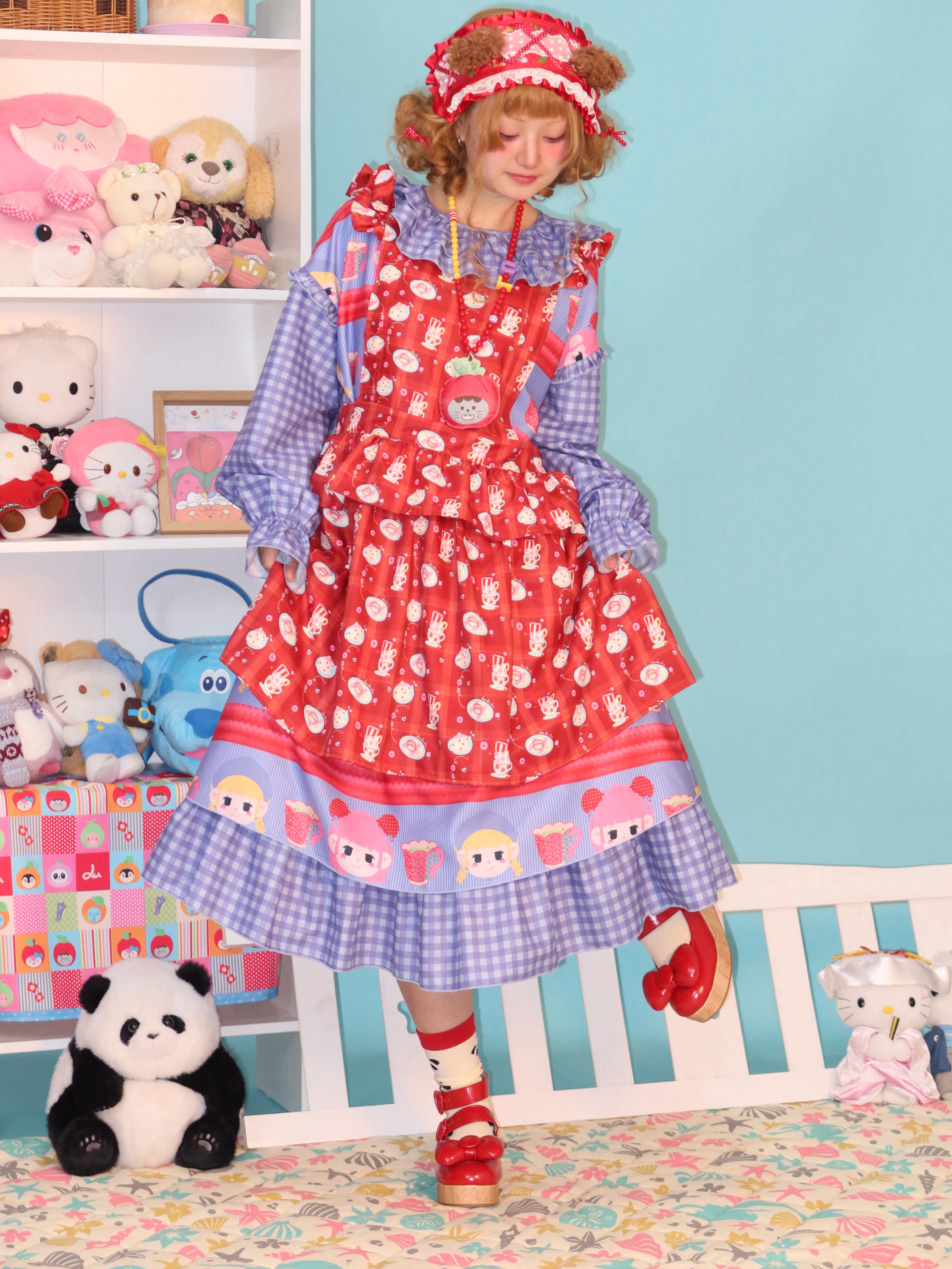 Showa Retro Kawaii Waterproof Ruffled Apron - LULULULU Cute Print Cooking Dress by Land Decora
