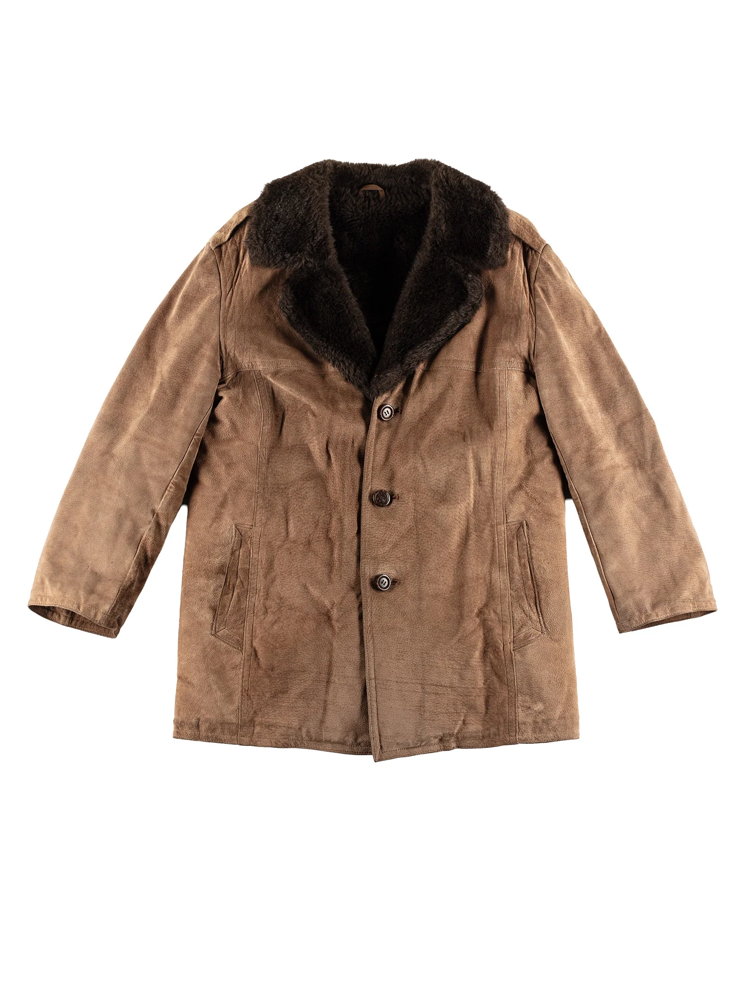 Vintage 70's Men Faux Sheepskin Coat in Brown by Northern Grip
