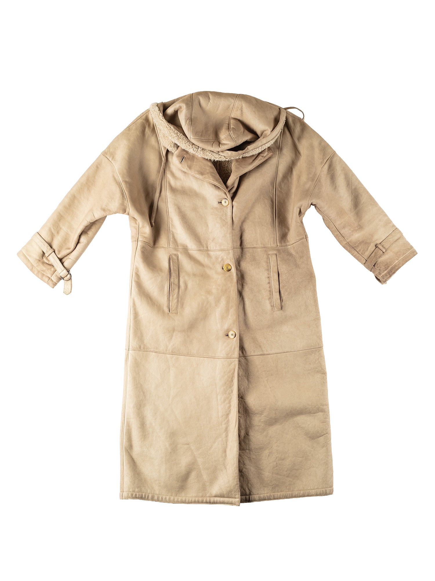 Vintage 90's Women Hooded Sheepskin Coat in Beige by Northern Grip