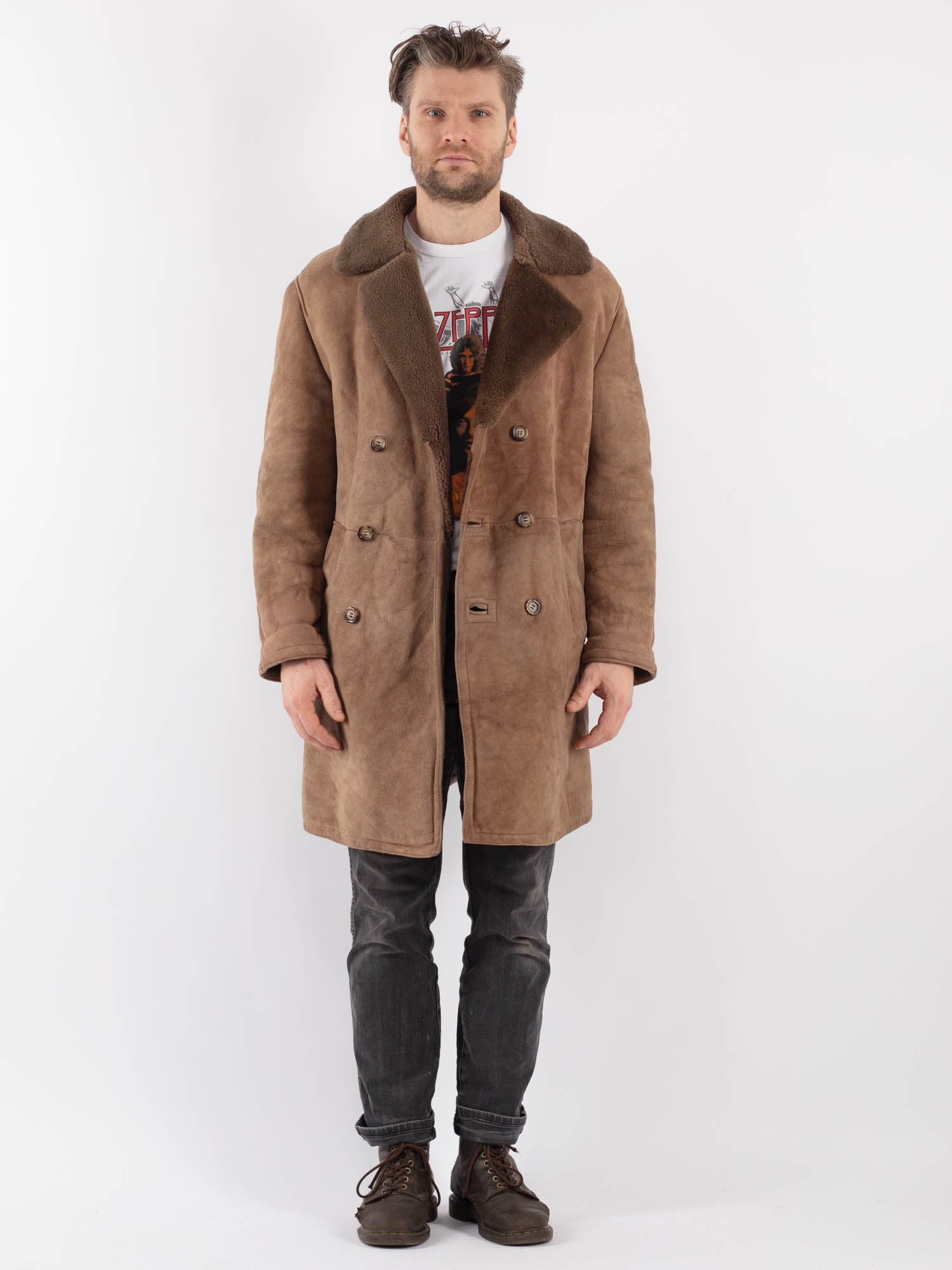 Vintage 70's Men Sheepskin Coat in Brown by Northern Grip
