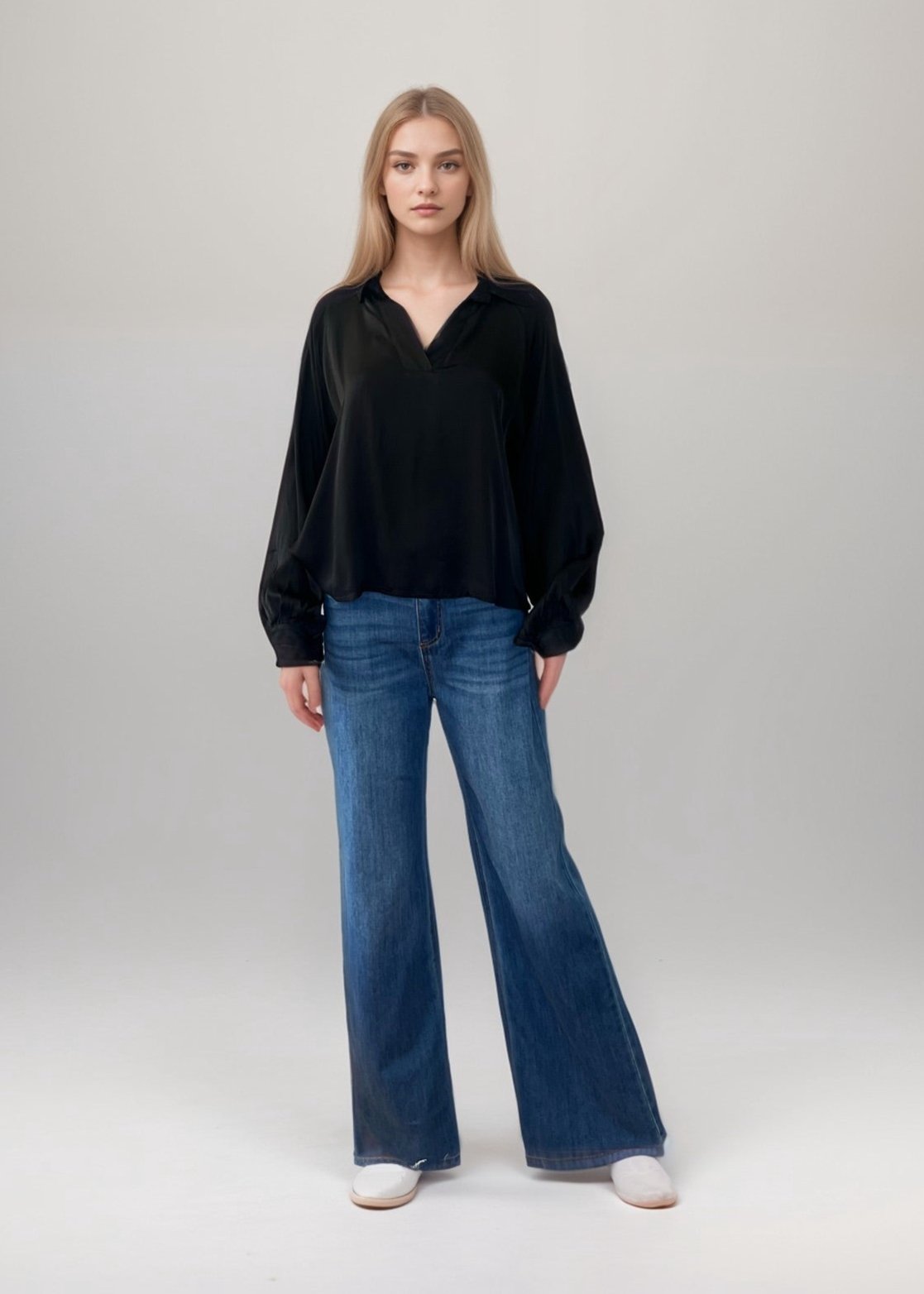 Ibiza Solid Blouse in Black by Sierra Deene
