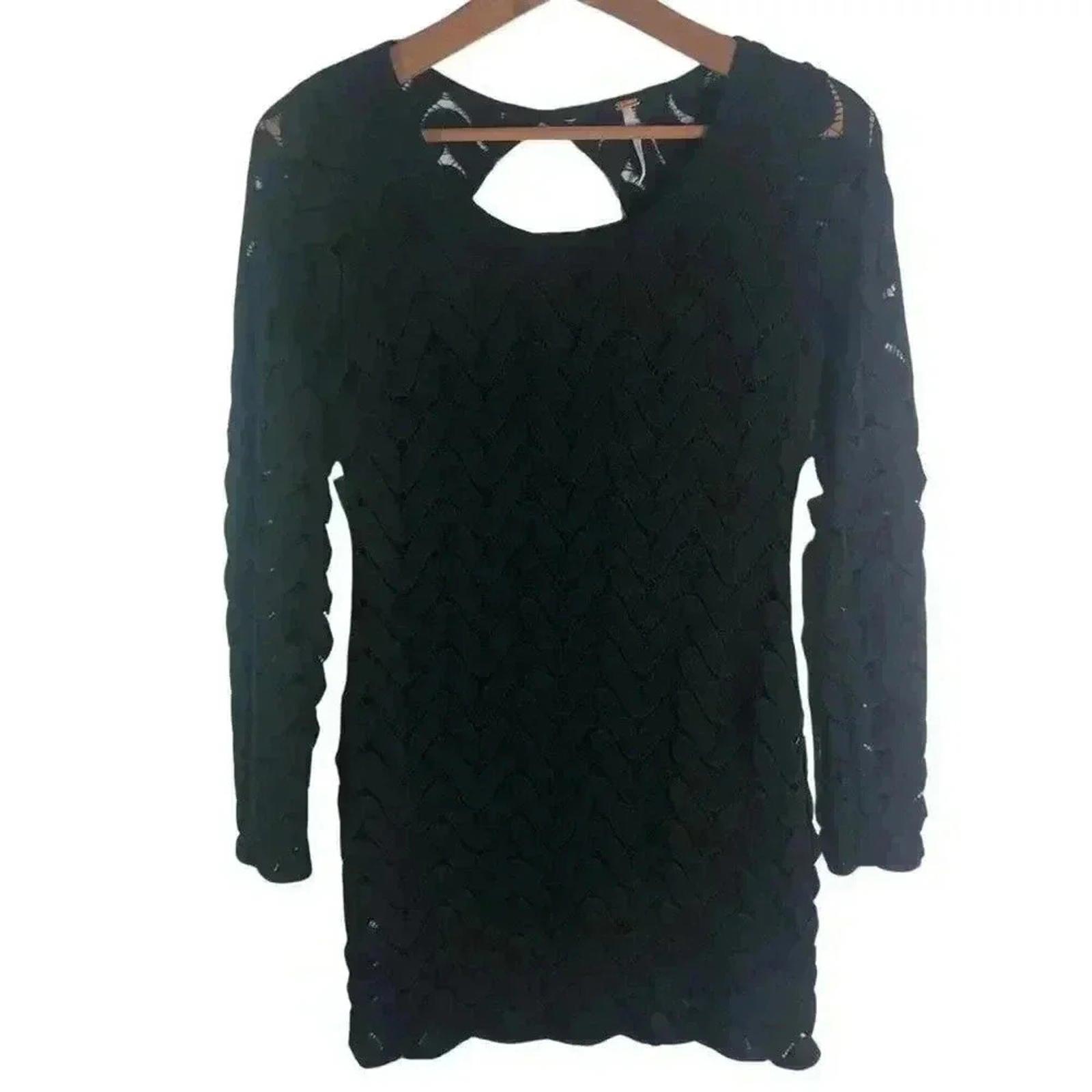 Free People Black Chevron Print Knit Bodycon Dress LBD Mini Dress Size by Hot Girl Secondhand