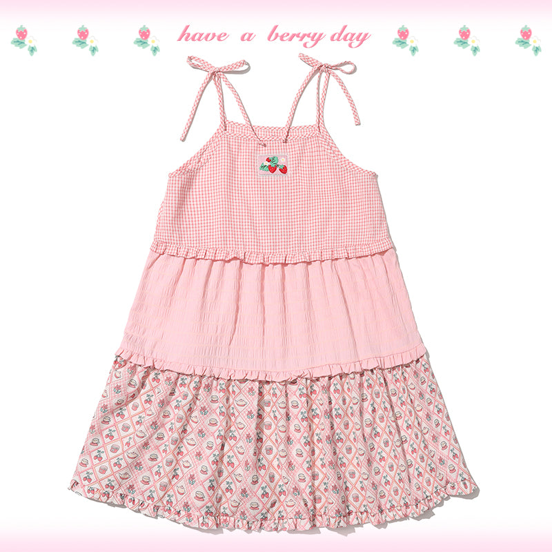 Kawaii Strawberry Patchwork Tie Dress - Little Berry by Land Decora
