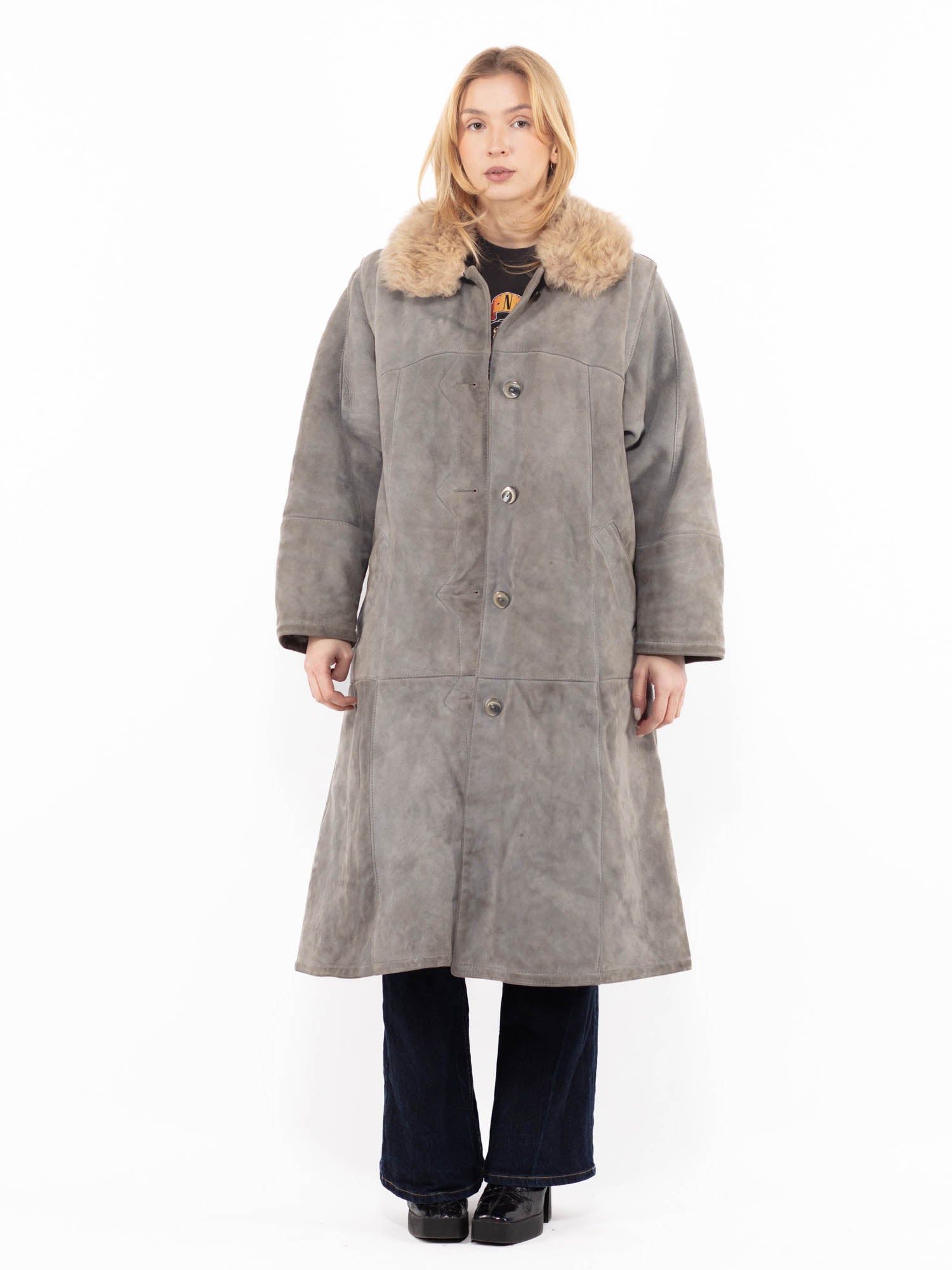 Vintage 90's Women Sheepskin Coat in Gray by Northern Grip