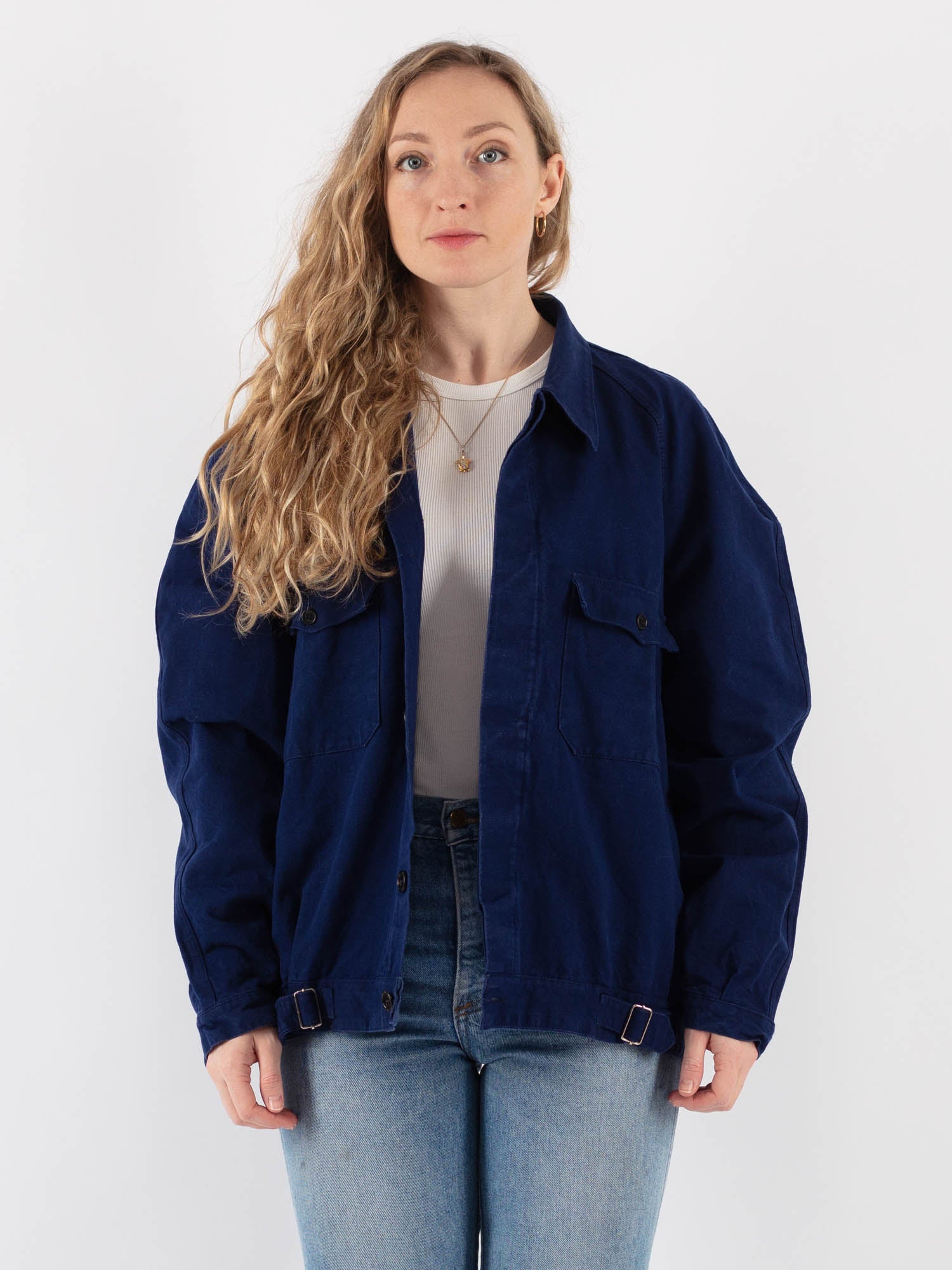Vintage 70's Women Cropped Italian Work Jacket in Blue by Northern Grip