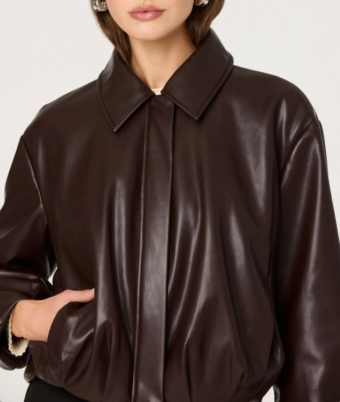 ASTR The Label Raevin Faux Leather Bomber Jacket by Sierra Deene