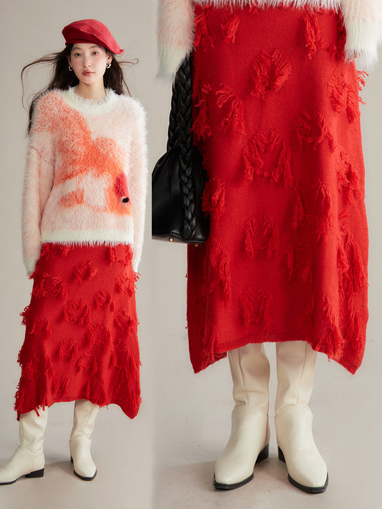 Girly Kei Red Knit Skirt - uare by Land Decora