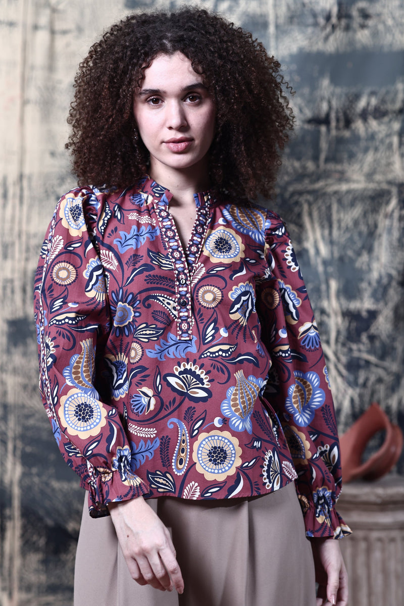 BROWN FLORALS ASHLEY TOP by Maude Vivante