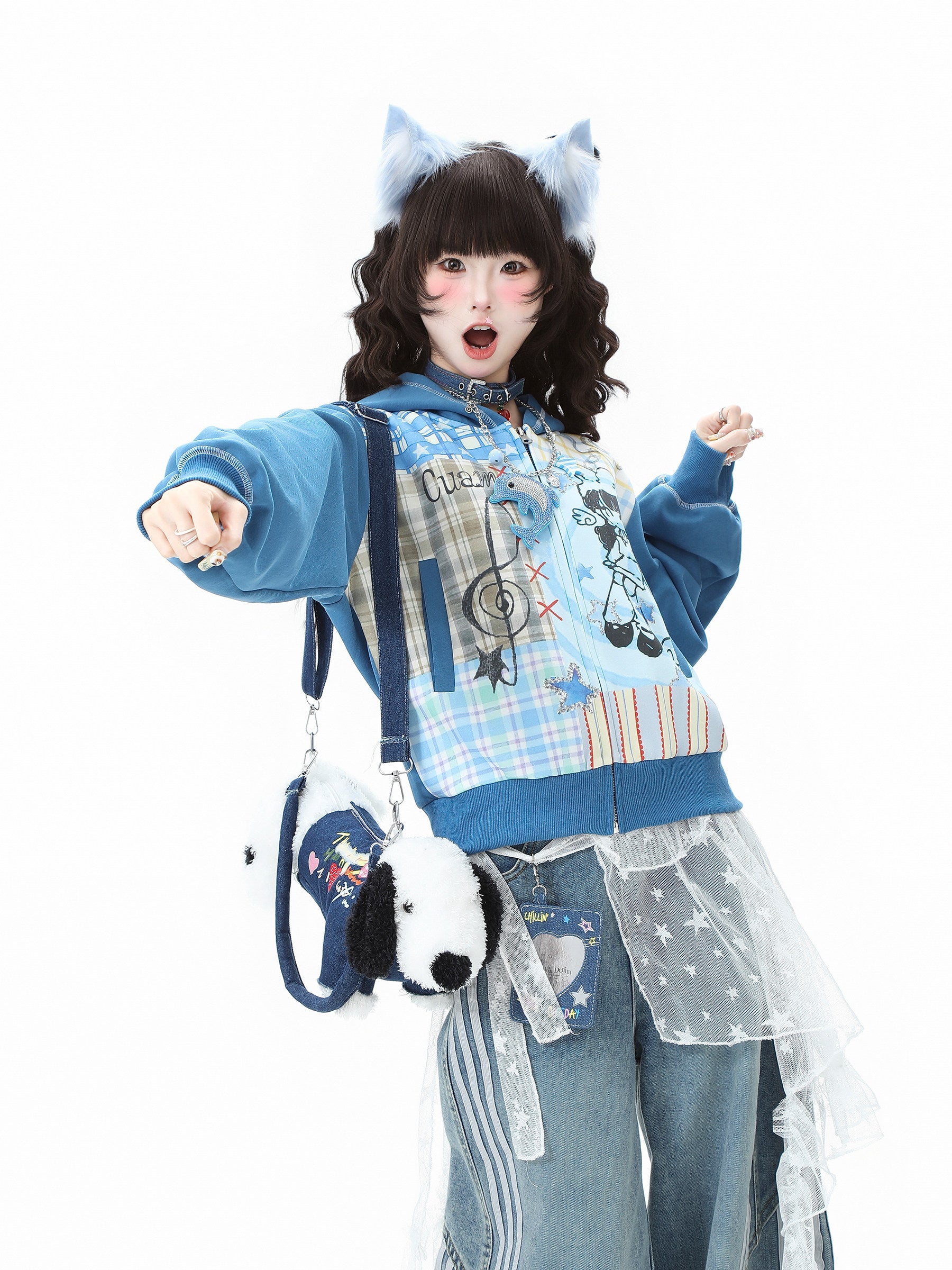 Y2K Blue Cropped Hoodie - Languid Park by Land Decora